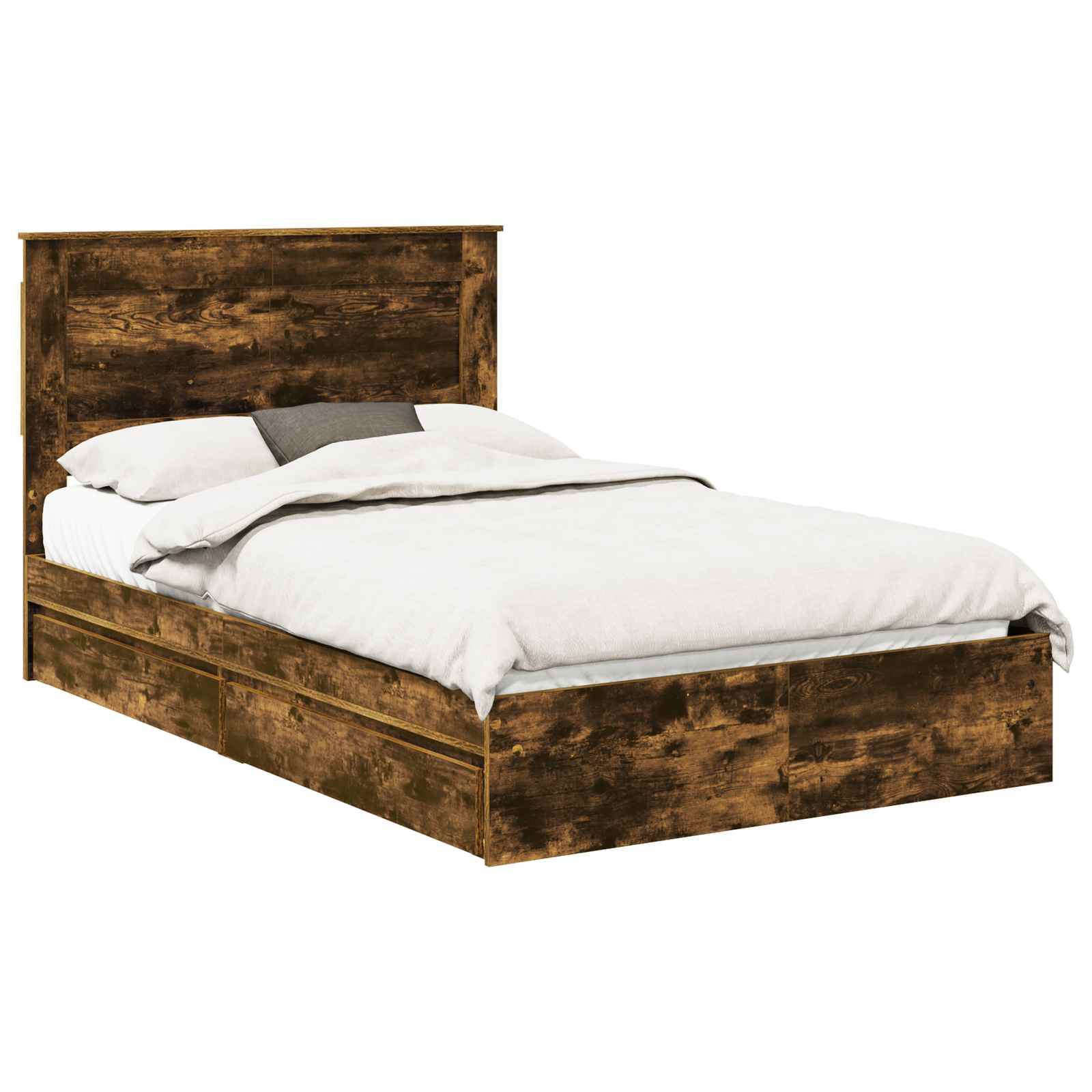 Opslag bed met lade Gerookt eiken 135 x 190 cm Bewerkt hout is nu te koop bij PeponiXL, paradijselijk wonen!