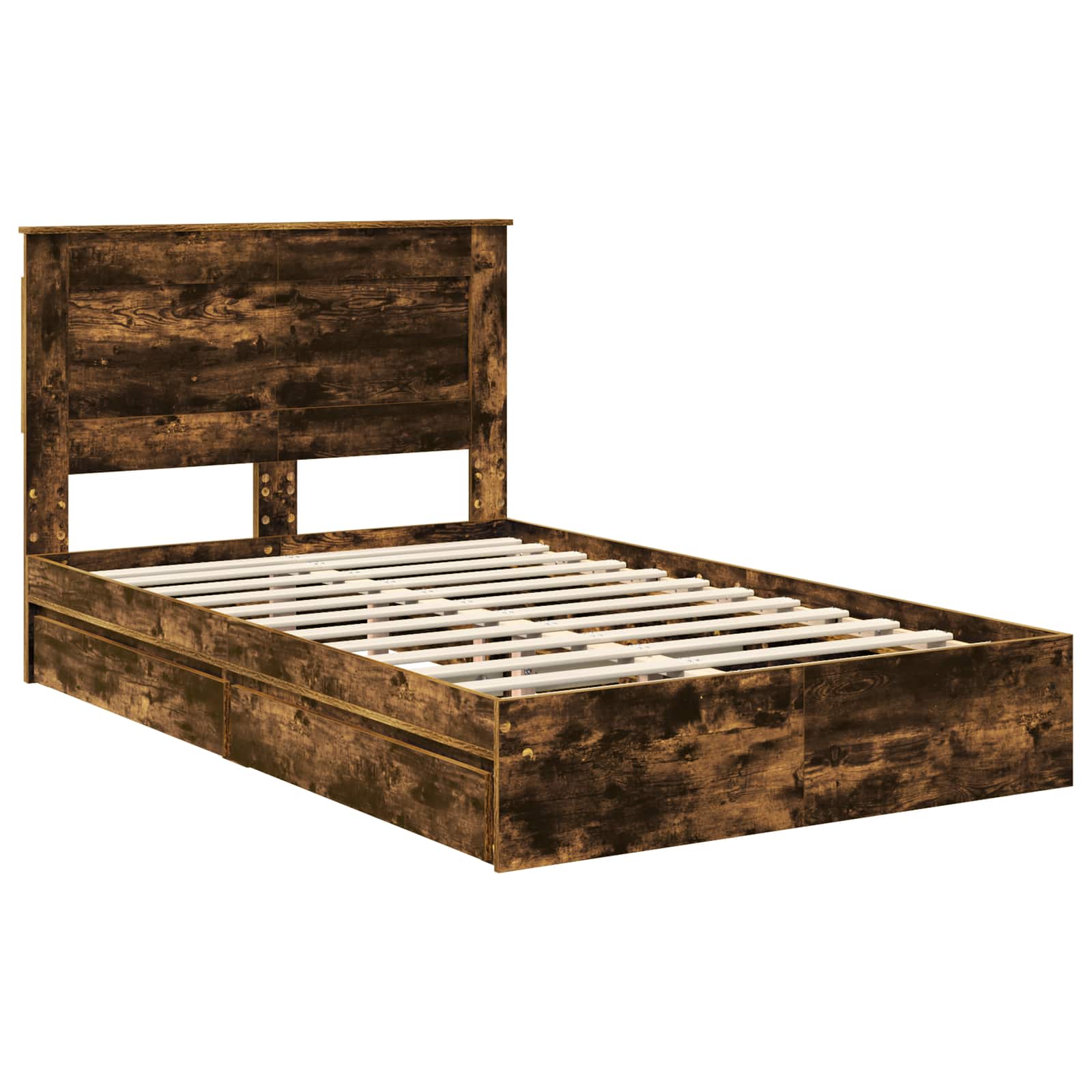Opslag bed met lade Gerookt eiken 135 x 190 cm Bewerkt hout is nu te koop bij PeponiXL, paradijselijk wonen!