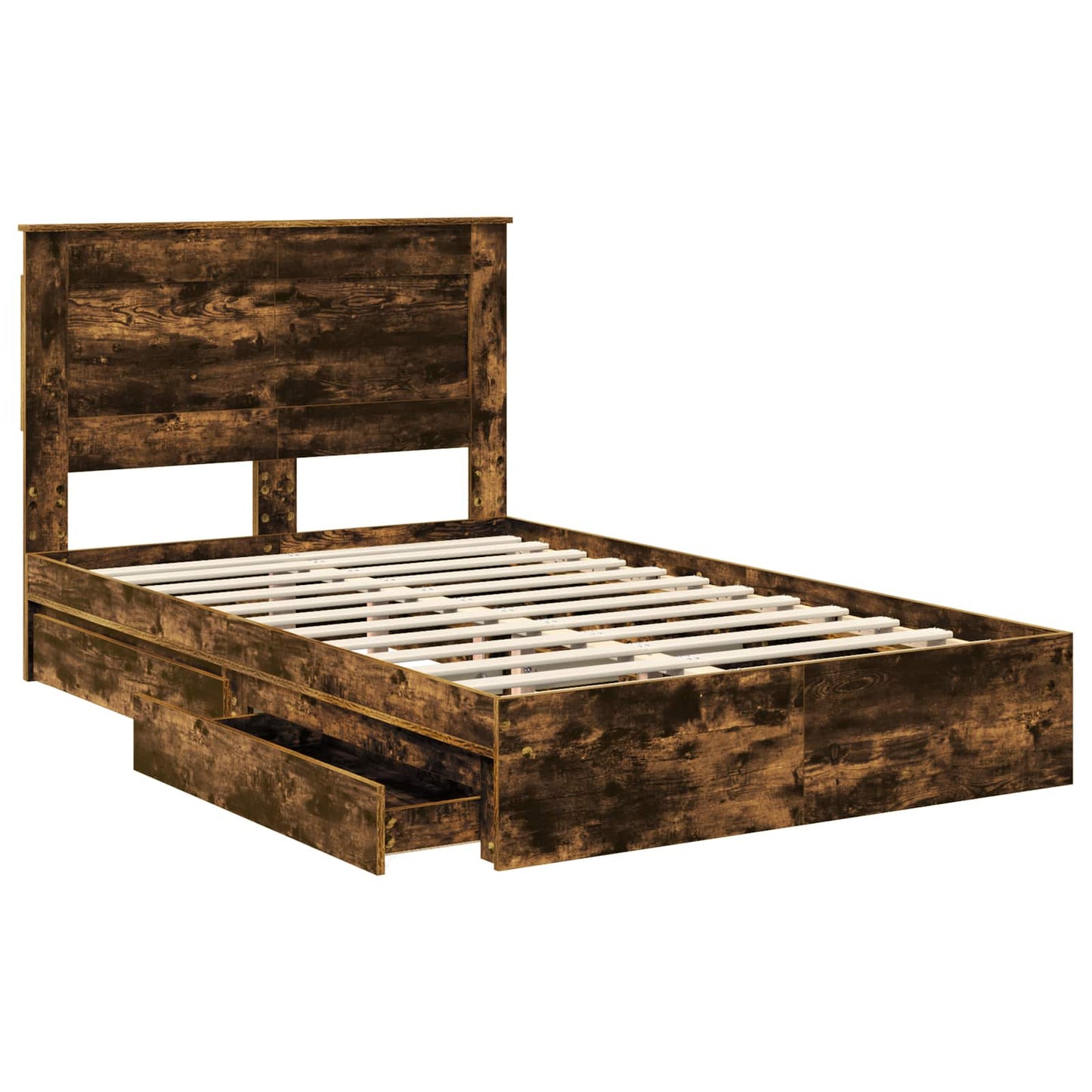 Opslag bed met lade Gerookt eiken 135 x 190 cm Bewerkt hout is nu te koop bij PeponiXL, paradijselijk wonen!