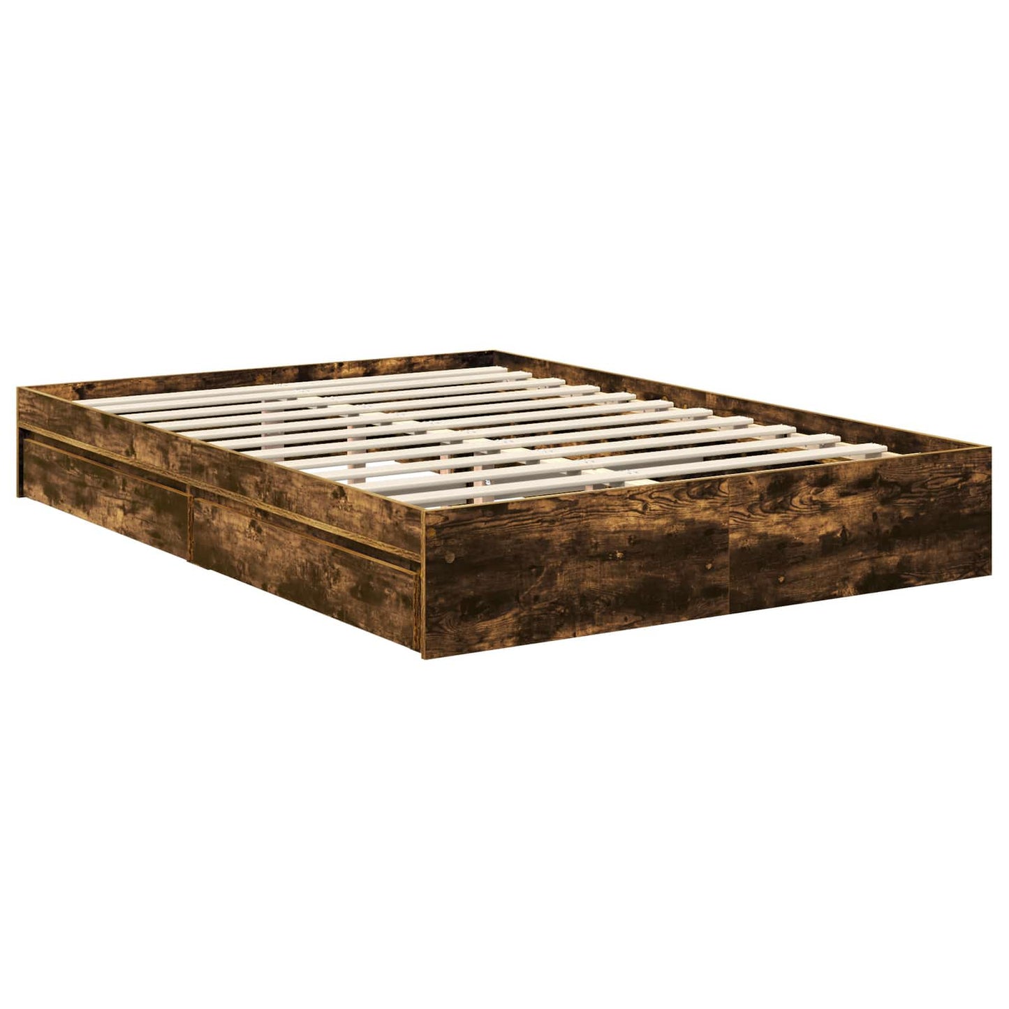 Opslag bed met lade Gerookt eiken 135 x 190 cm Bewerkt hout is nu te koop bij PeponiXL, paradijselijk wonen!