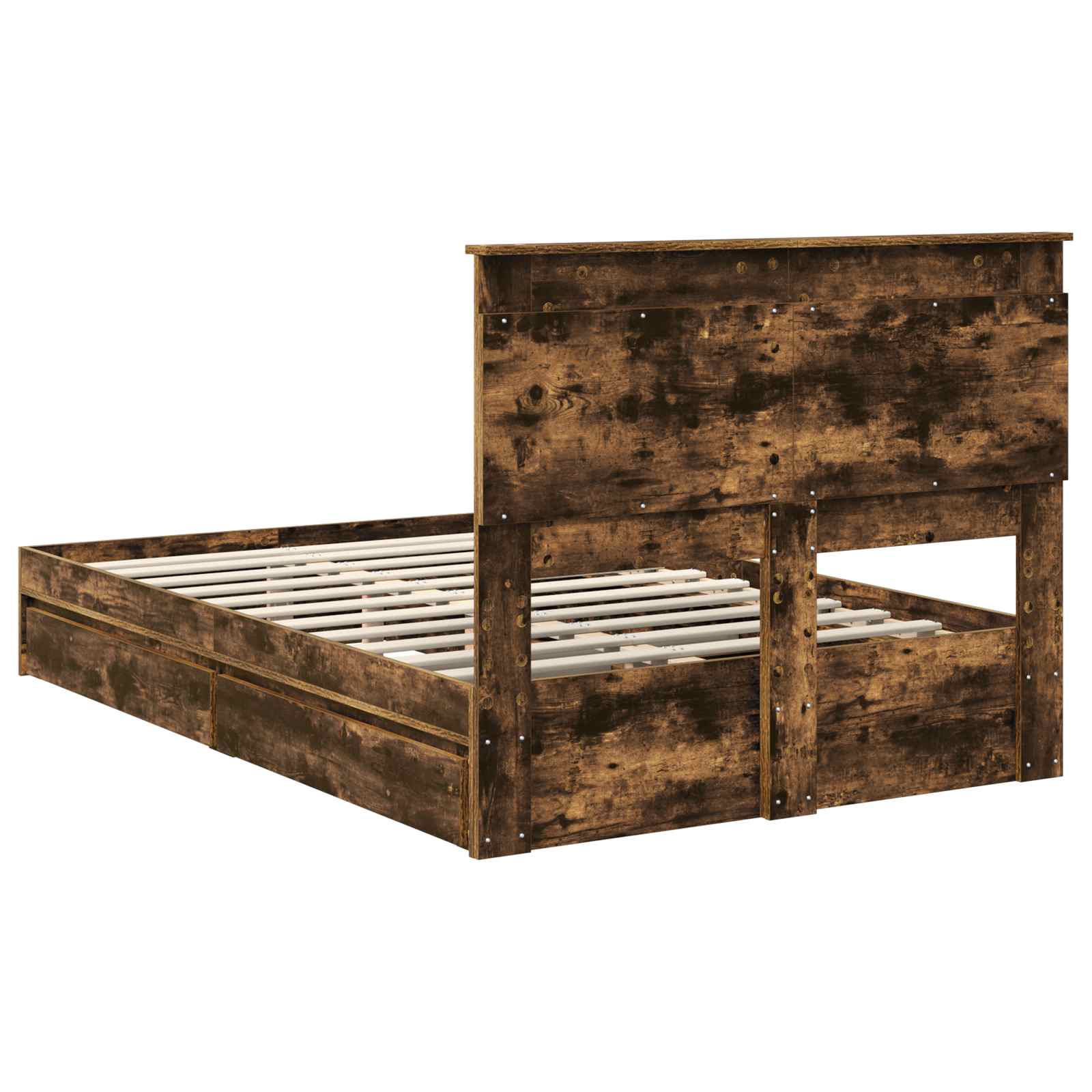Opslag bed met lade Gerookt eiken 135 x 190 cm Bewerkt hout is nu te koop bij PeponiXL, paradijselijk wonen!