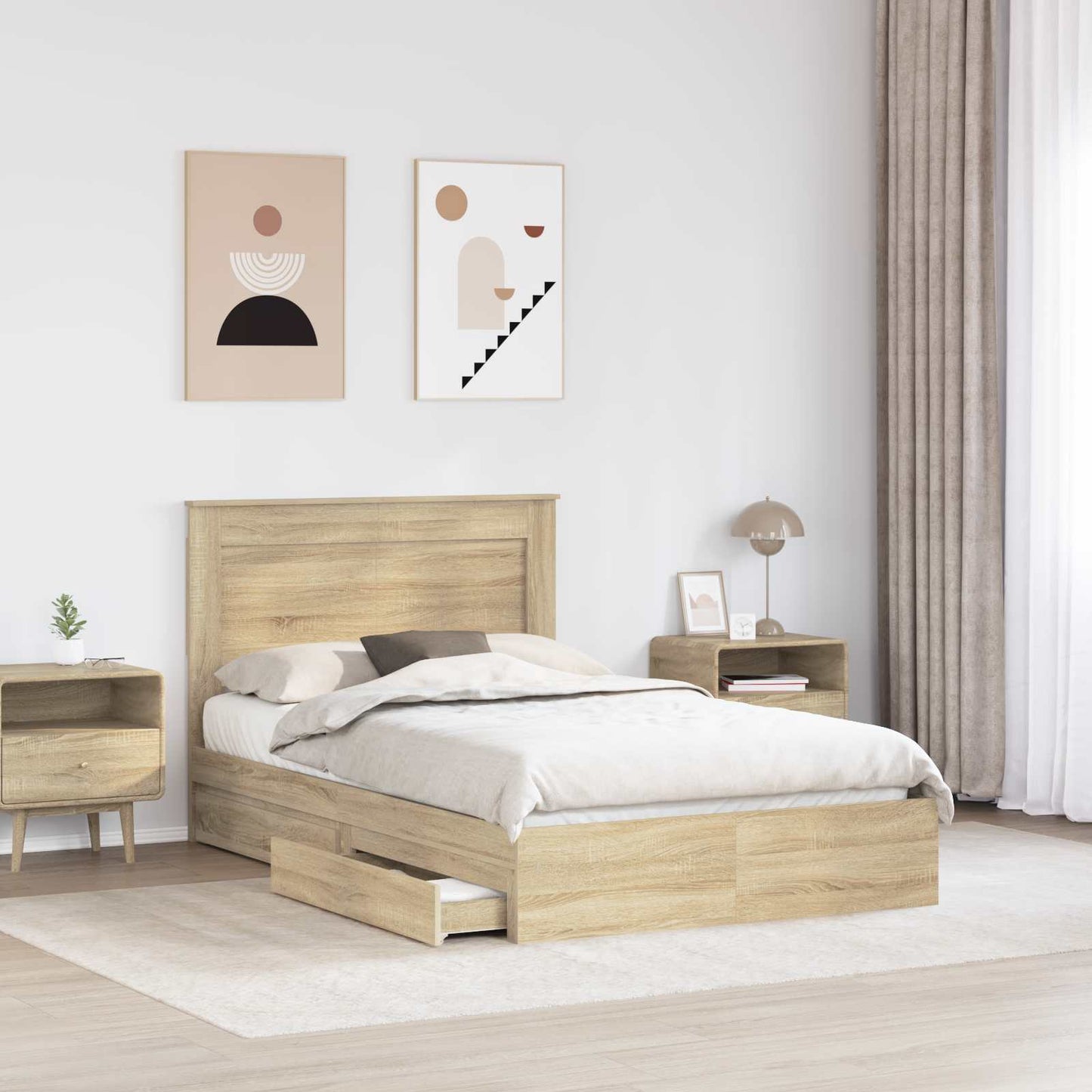 Opslag bed met lade Sonoma Eiken 120 x 200 cm Bewerkt hout is nu te koop bij PeponiXL, paradijselijk wonen!