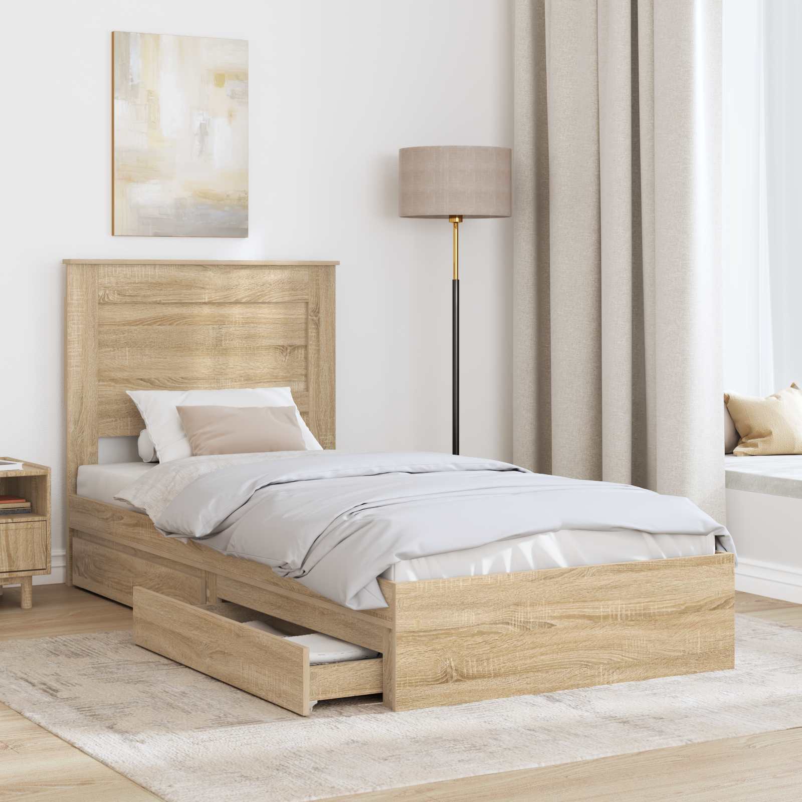 Opslag bed met lade Sonoma Eiken 100 x 200 cm Bewerkt hout is nu te koop bij PeponiXL, paradijselijk wonen!