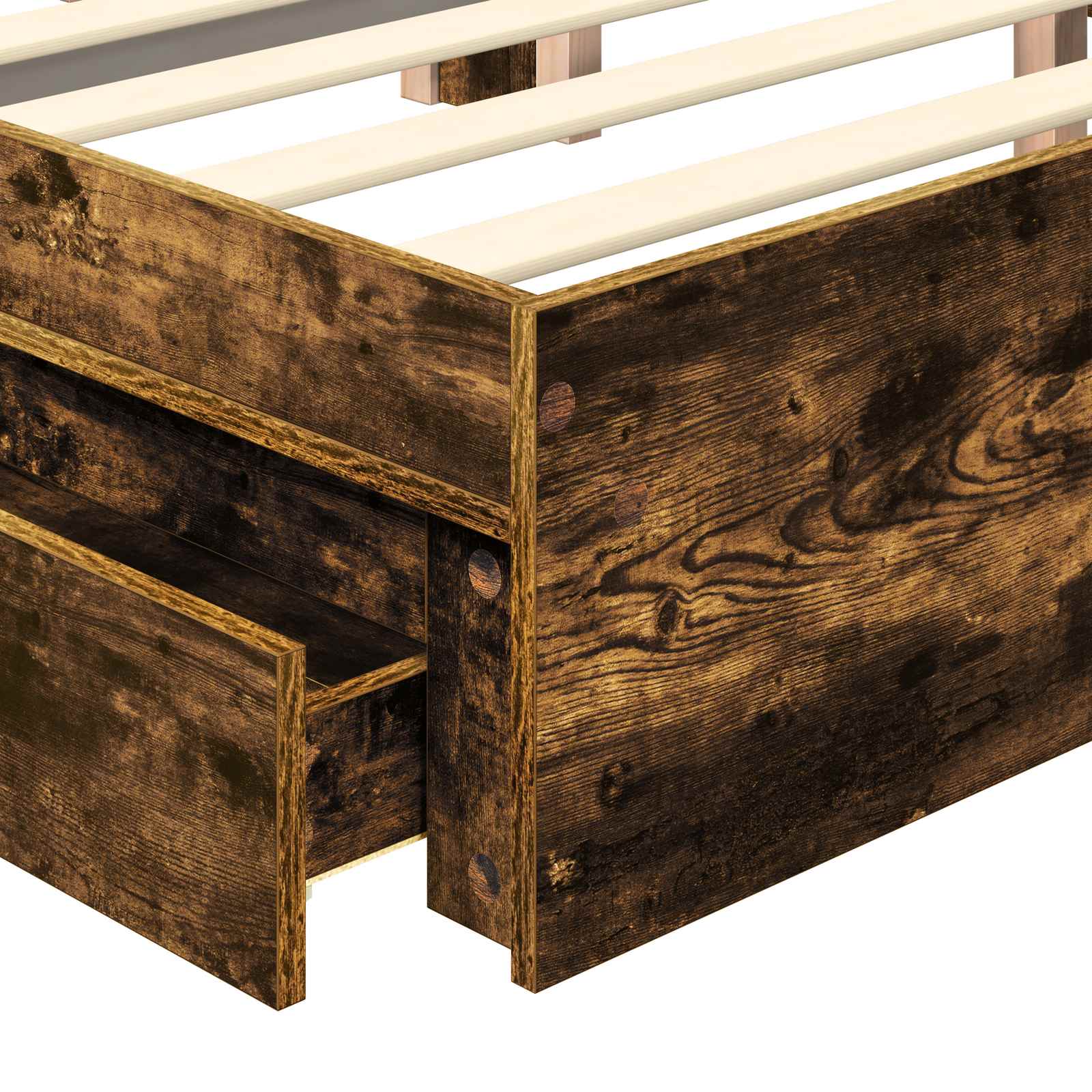 Opslag bed met lade Gerookt eiken 100 x 200 cm Bewerkt hout is nu te koop bij PeponiXL, paradijselijk wonen!