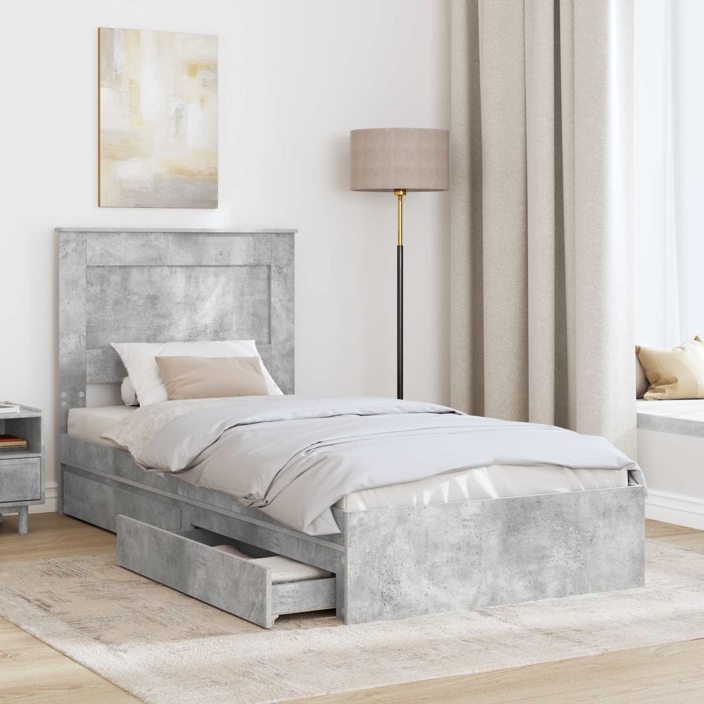 Opslag bed met hoofdeinde Beton Grijs 90 x 190 cm Bewerkt hout is nu te koop bij PeponiXL, paradijselijk wonen!
