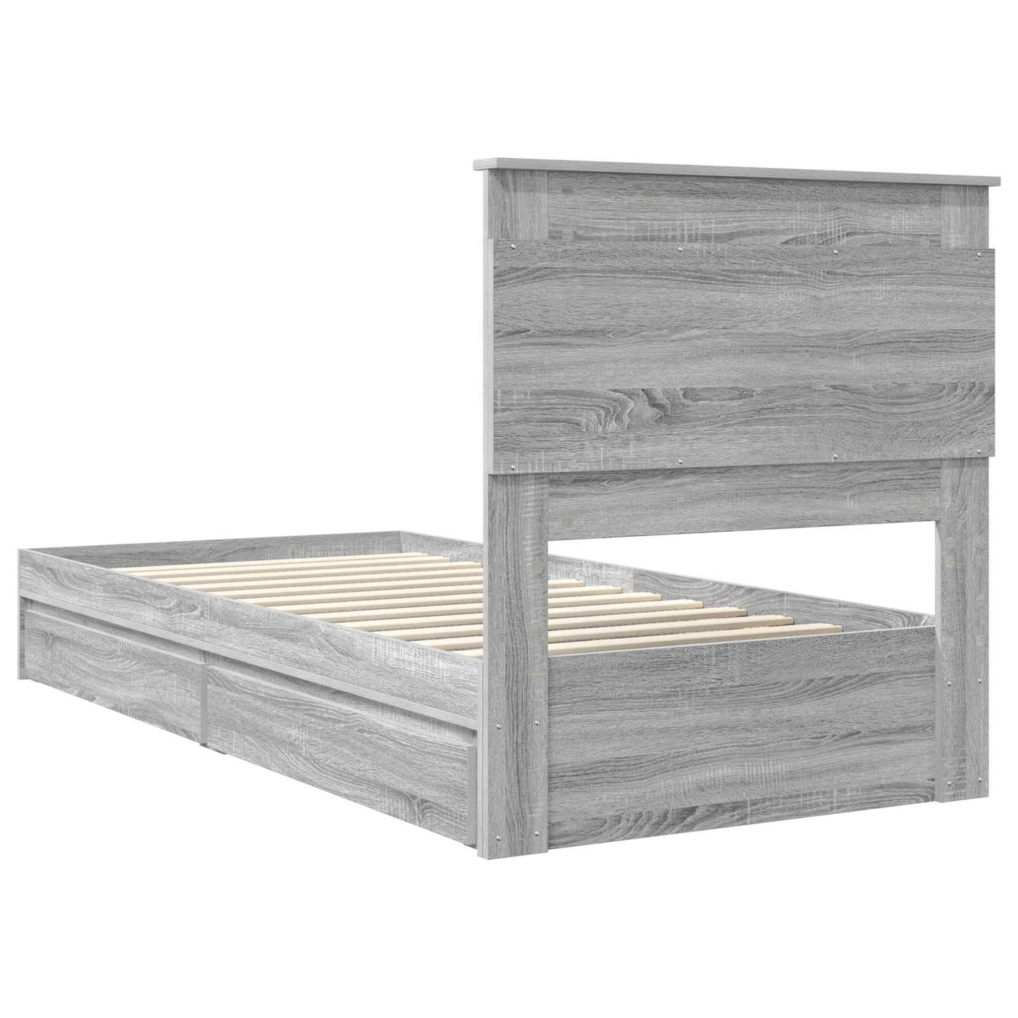 Opslag bed met hoofdeinde Grijs Sonoma 90 x 190 cm Bewerkt hout is nu te koop bij PeponiXL, paradijselijk wonen!