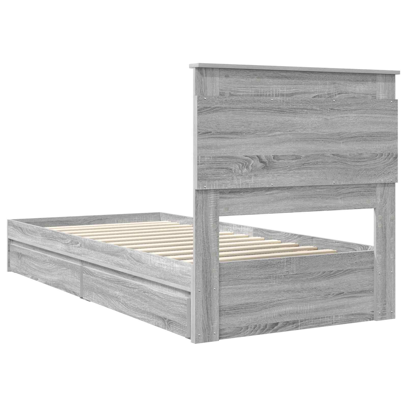 Opslag bed met hoofdeinde Grijs Sonoma 90 x 190 cm Bewerkt hout is nu te koop bij PeponiXL, paradijselijk wonen!