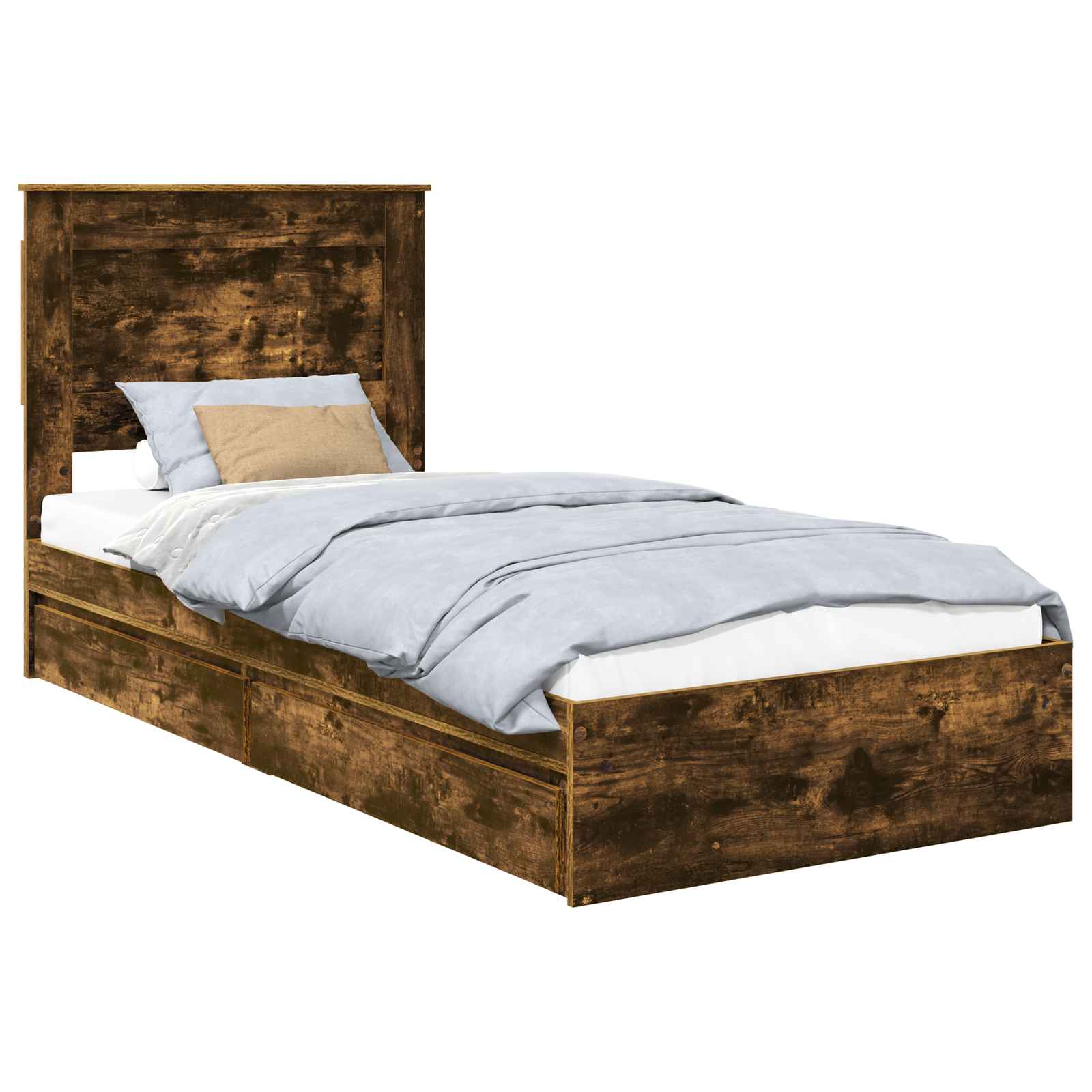 Opslag bed met lade Gerookt eiken 90 x 200 cm Bewerkt hout is nu te koop bij PeponiXL, paradijselijk wonen!