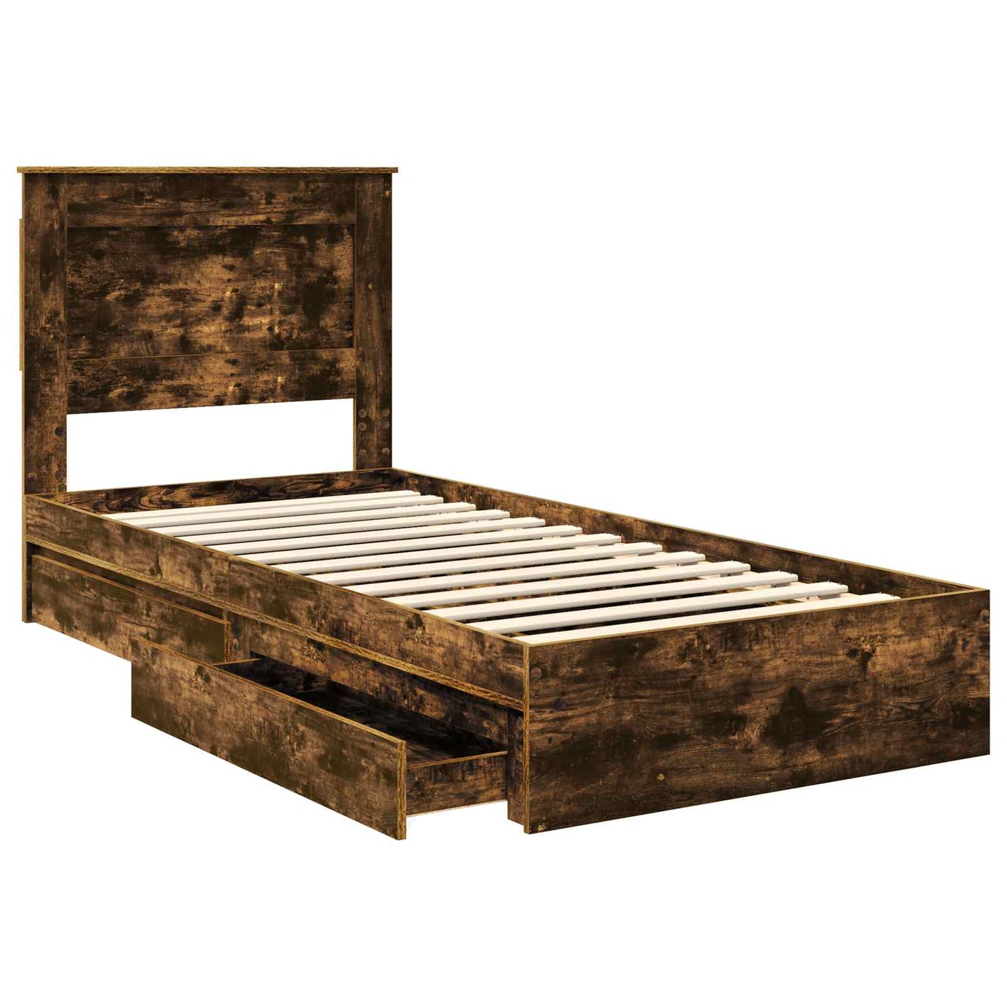Opslag bed met lade Gerookt eiken 90 x 200 cm Bewerkt hout is nu te koop bij PeponiXL, paradijselijk wonen!