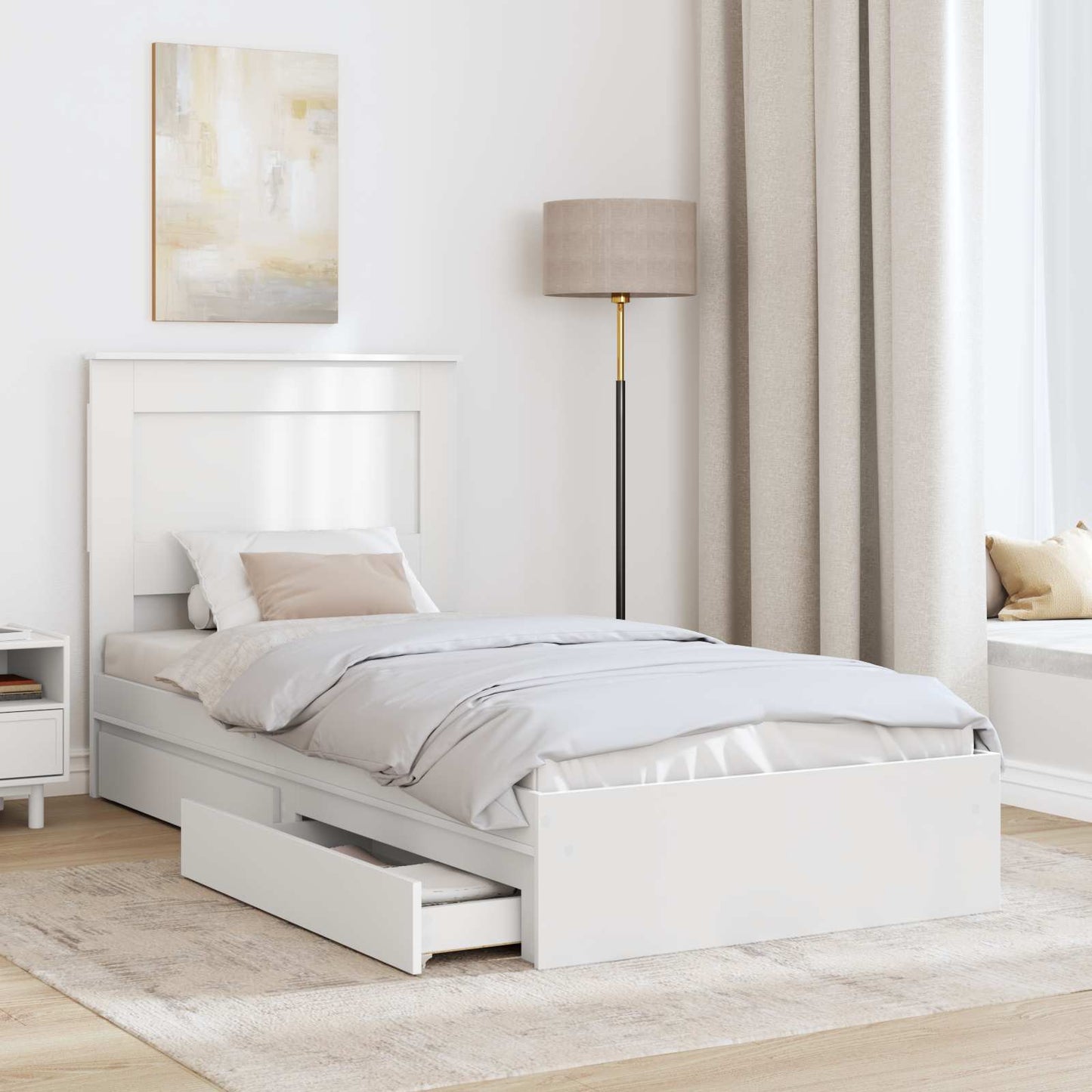 Opslag bed met hoofdeinde met lade Wit 75 x 190 cm Bewerkt hout is nu te koop bij PeponiXL, paradijselijk wonen!