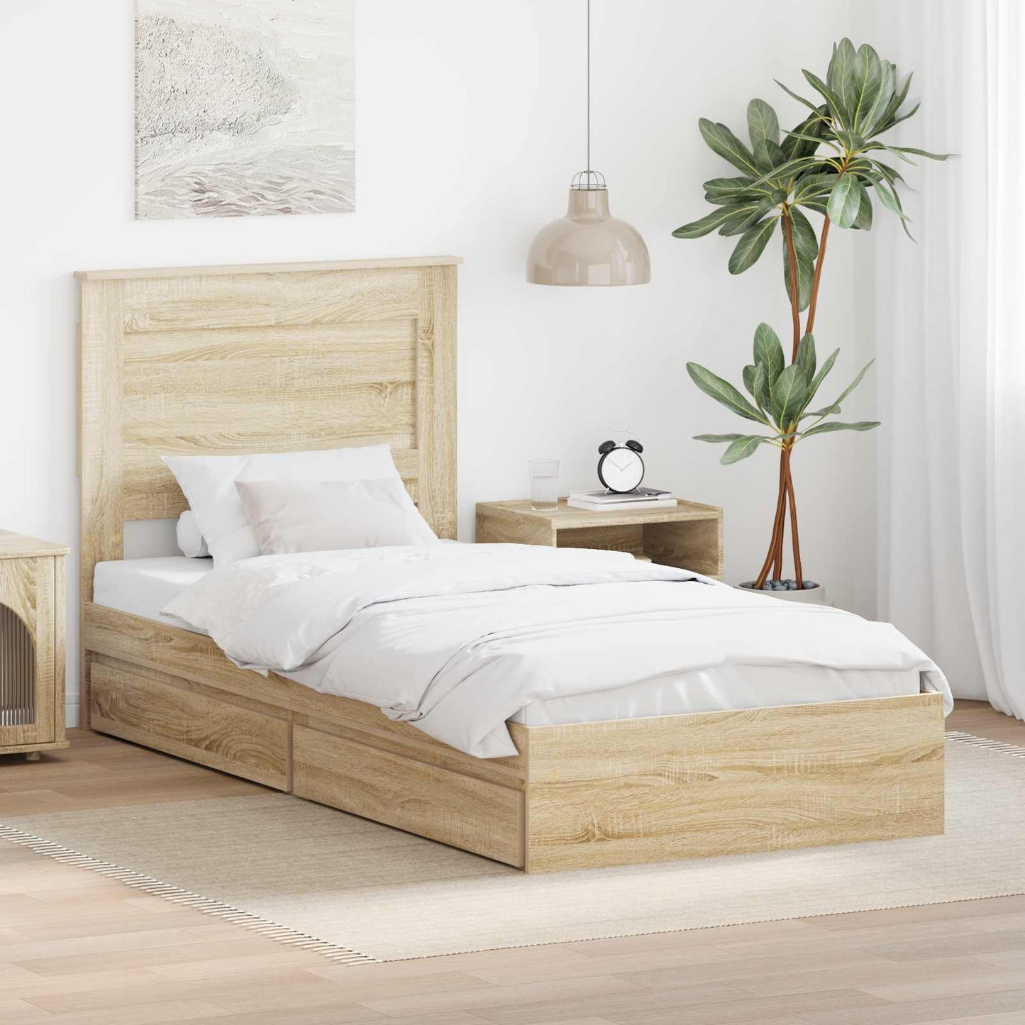 Opslag bed met hoofdeinde Sonoma Eiken 75 x 190 cm Bewerkt hout is nu te koop bij PeponiXL, paradijselijk wonen!