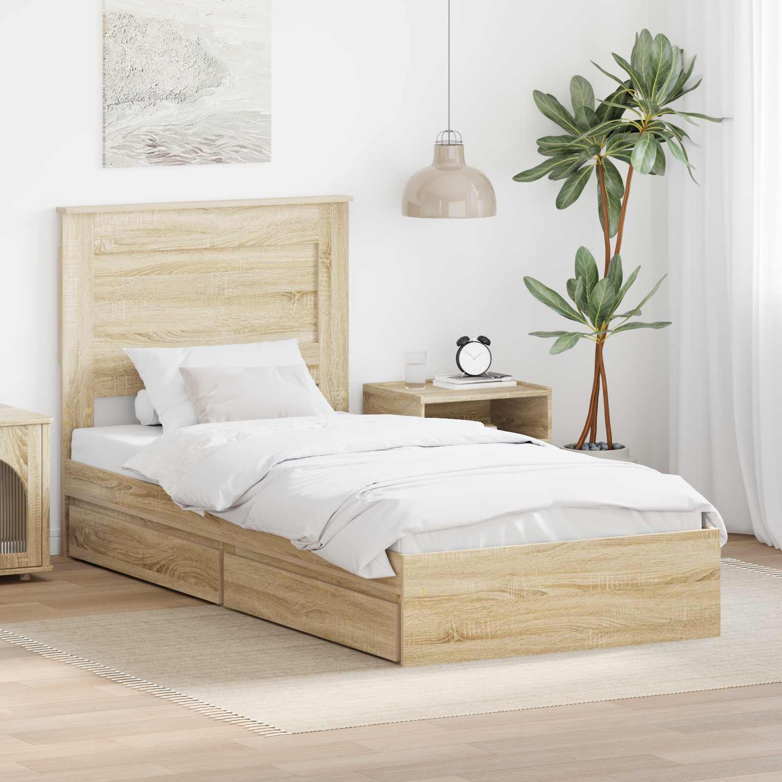 Opslag bed met hoofdeinde Sonoma Eiken 75 x 190 cm Bewerkt hout is nu te koop bij PeponiXL, paradijselijk wonen!