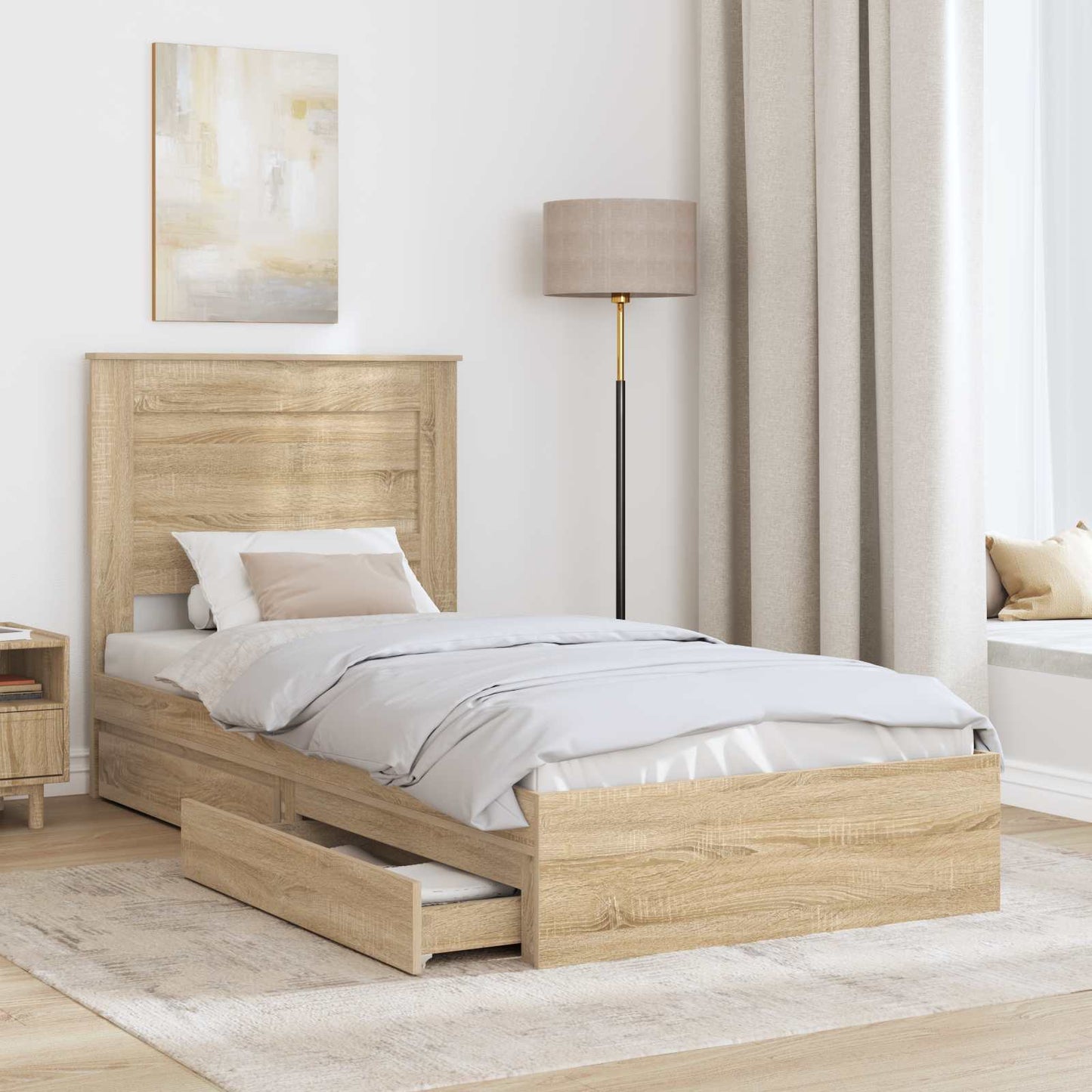 Opslag bed met hoofdeinde Sonoma Eiken 75 x 190 cm Bewerkt hout is nu te koop bij PeponiXL, paradijselijk wonen!