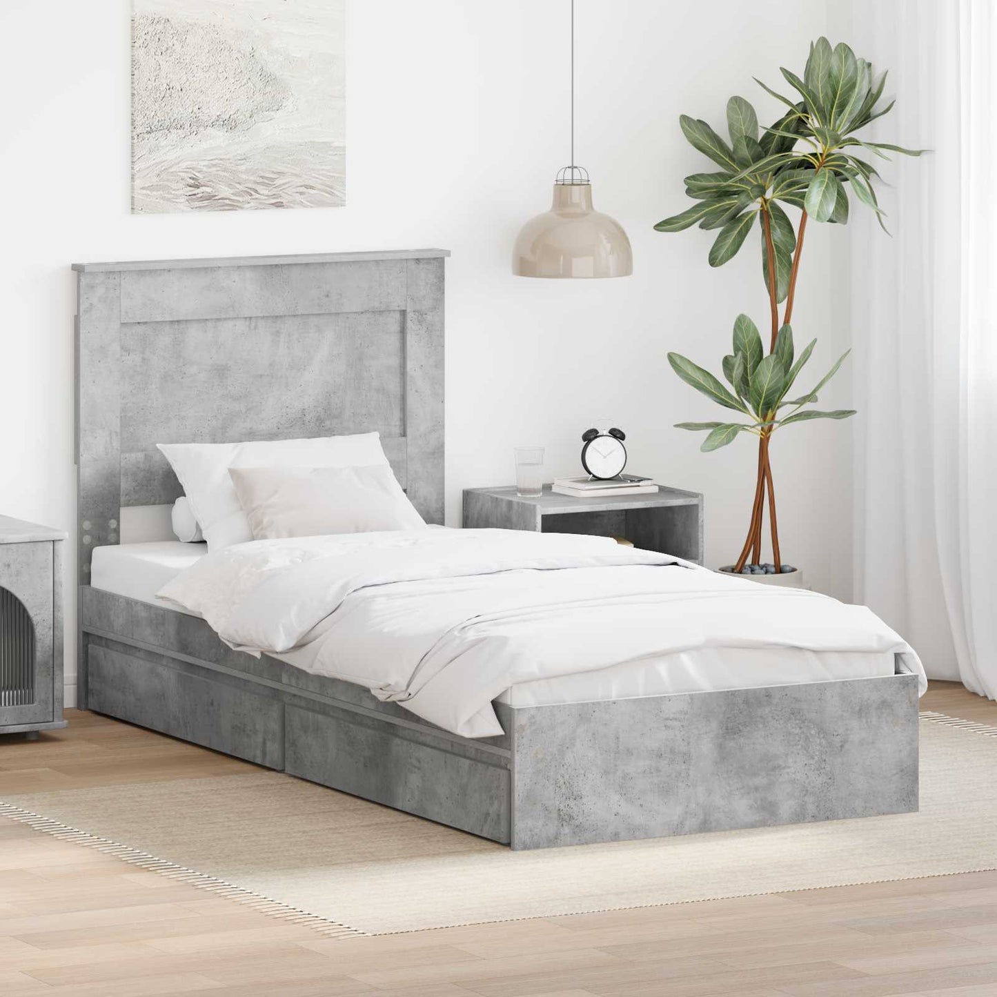 Opslag bed met hoofdeinde Beton Grijs 75 x 190 cm Bewerkt hout is nu te koop bij PeponiXL, paradijselijk wonen!