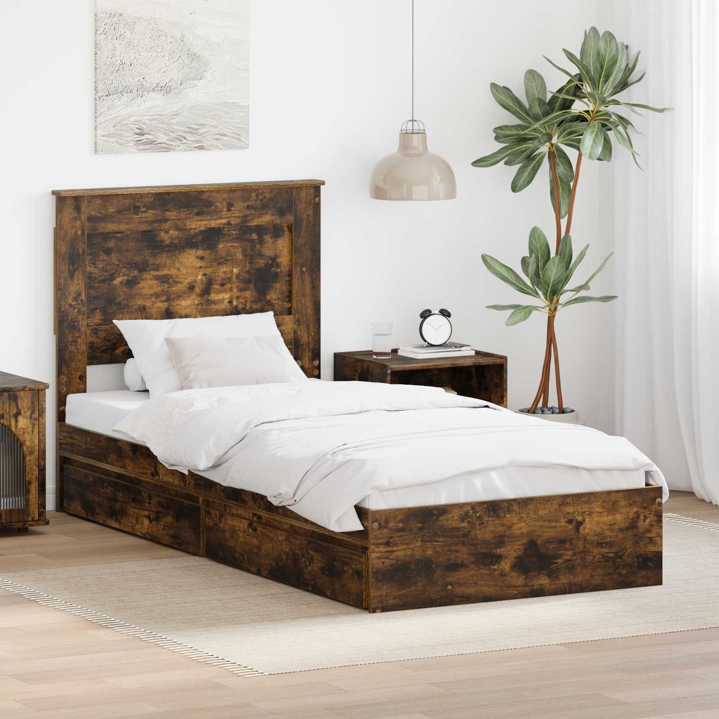 Opslag bed met lade Gerookt eiken 75 x 190 cm Bewerkt hout is nu te koop bij PeponiXL, paradijselijk wonen!