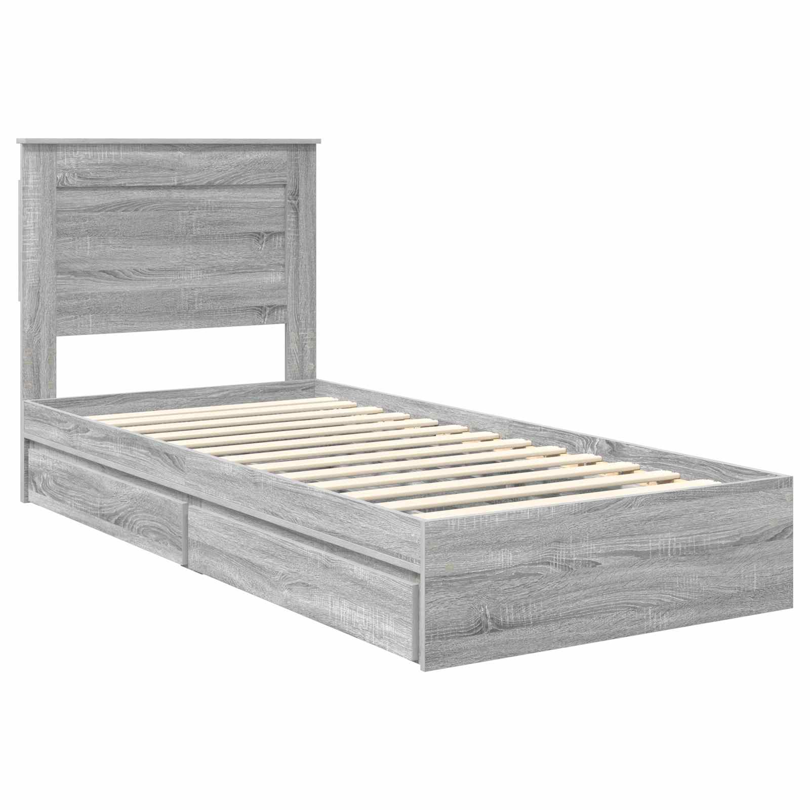 Opslag bed met hoofdeinde Grijs Sonoma 75 x 190 cm Bewerkt hout is nu te koop bij PeponiXL, paradijselijk wonen!