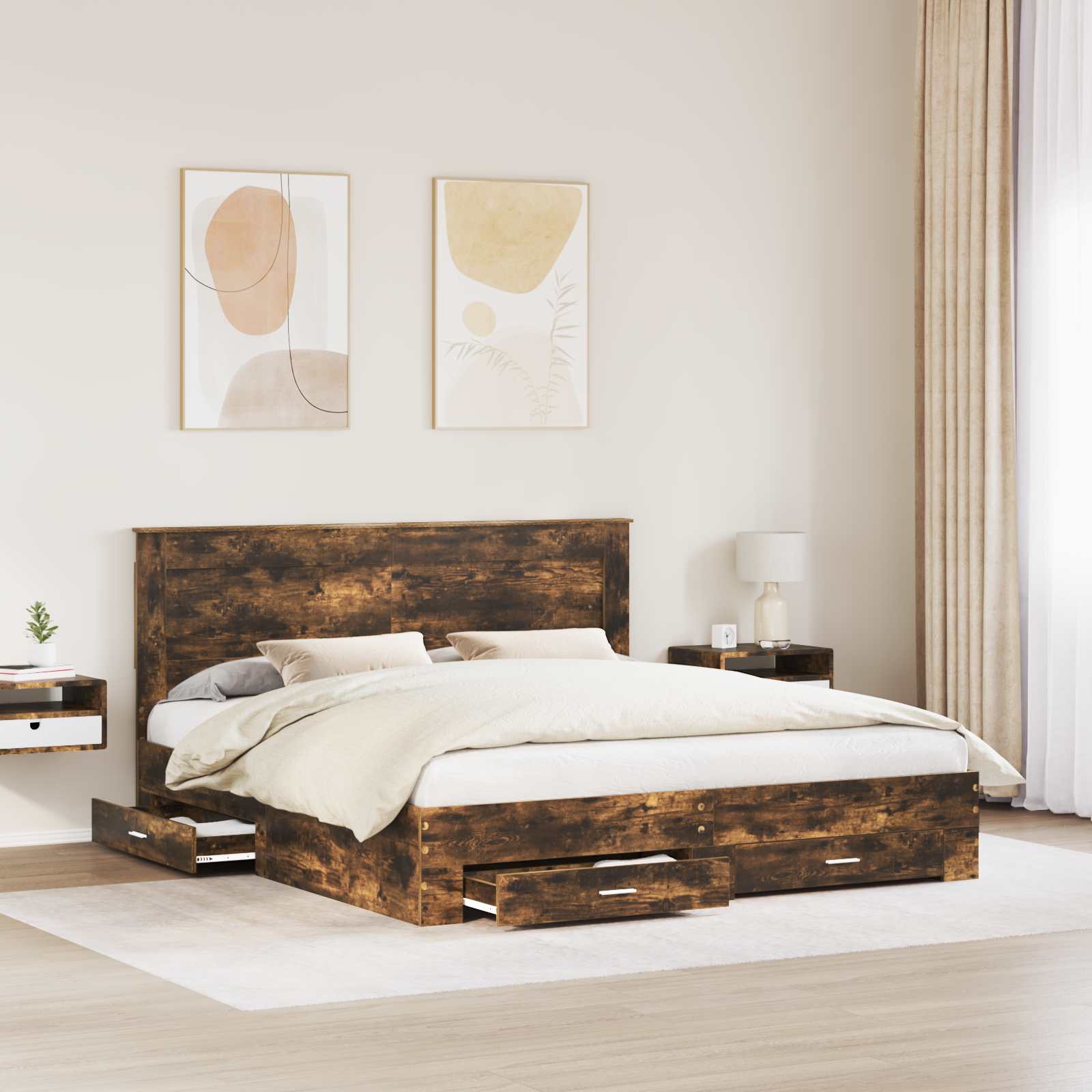 Bedframe met lade met hoofdeinde met opslag Bewerkt hout is nu te koop bij PeponiXL, paradijselijk wonen!
