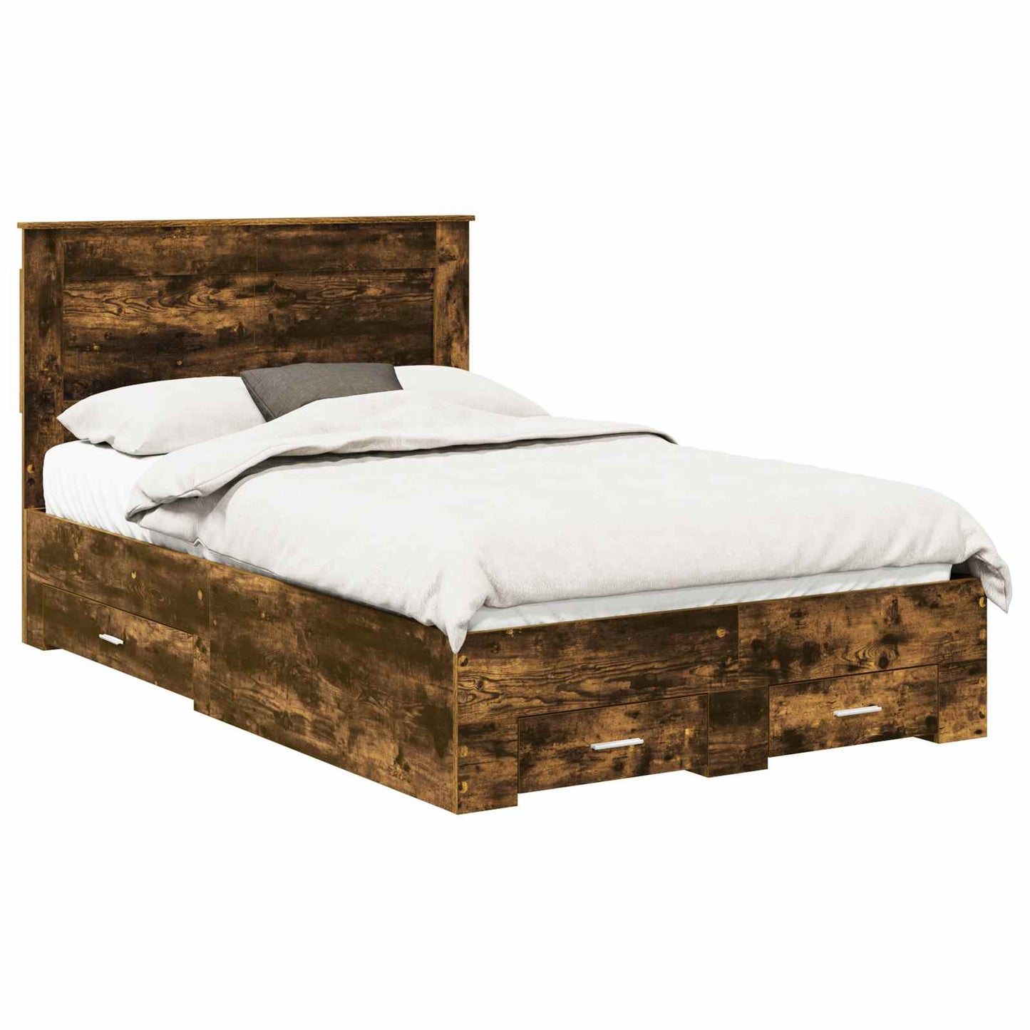Bedframe met hoofdeinde Gerookt eiken 135 x 190 cm Bewerkt hout is nu te koop bij PeponiXL, paradijselijk wonen!