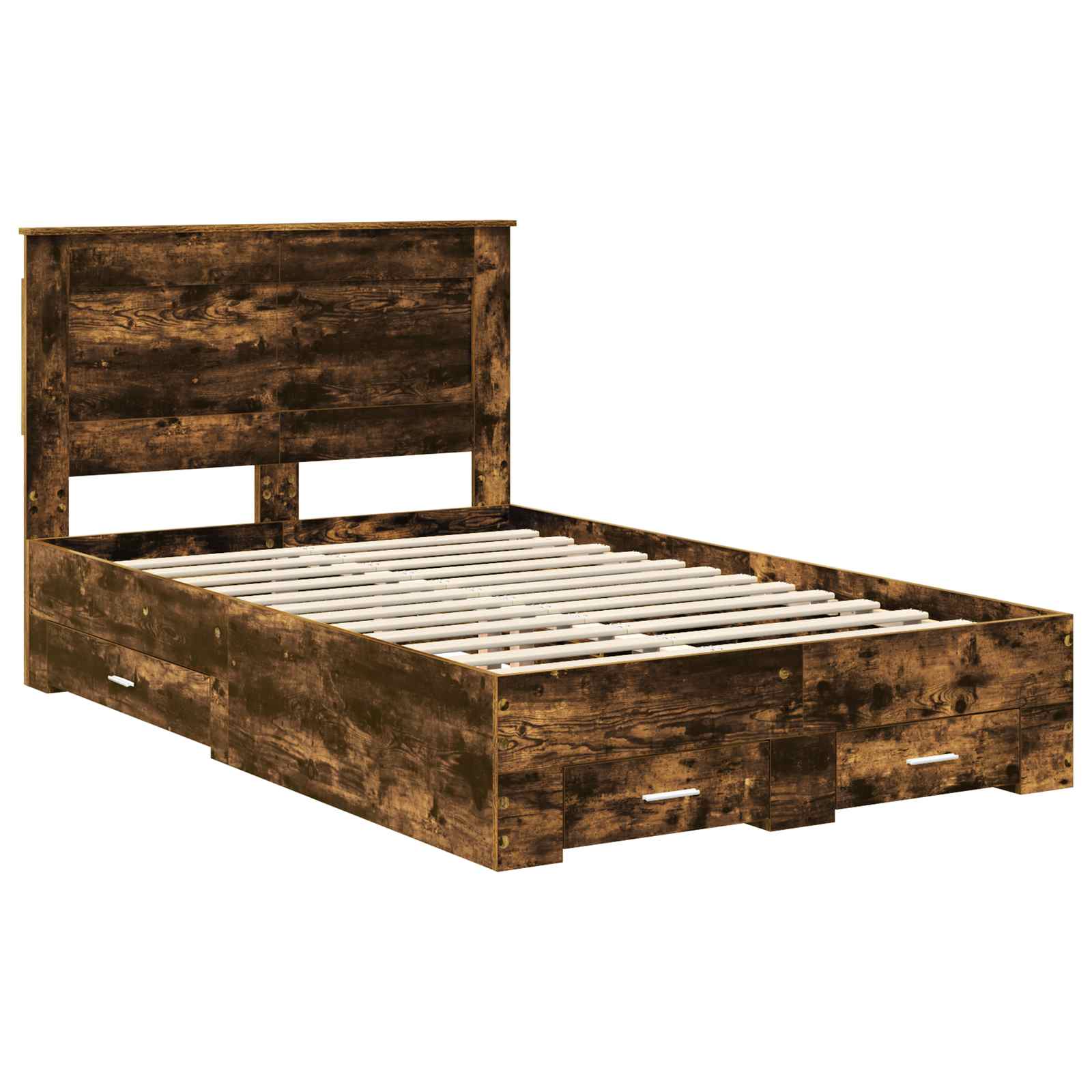 Bedframe met hoofdeinde Gerookt eiken 135 x 190 cm Bewerkt hout is nu te koop bij PeponiXL, paradijselijk wonen!