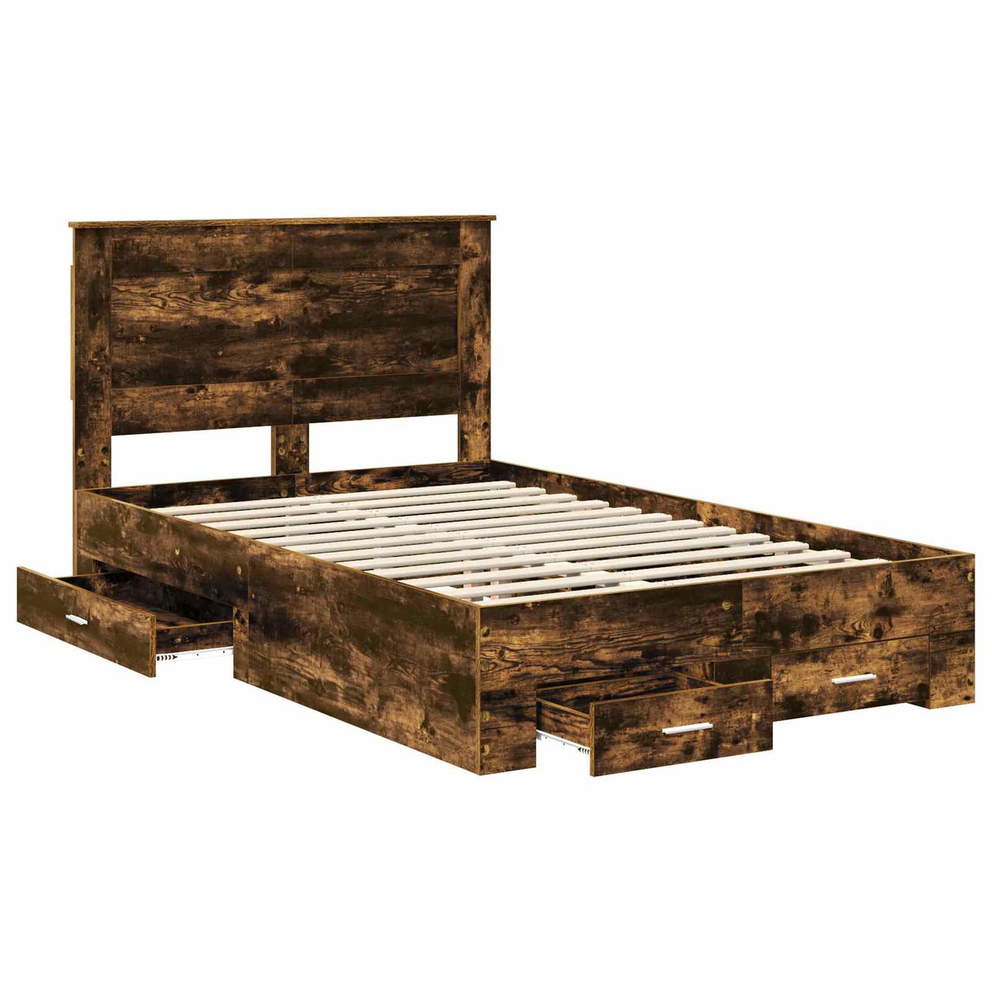 Bedframe met hoofdeinde Gerookt eiken 135 x 190 cm Bewerkt hout is nu te koop bij PeponiXL, paradijselijk wonen!