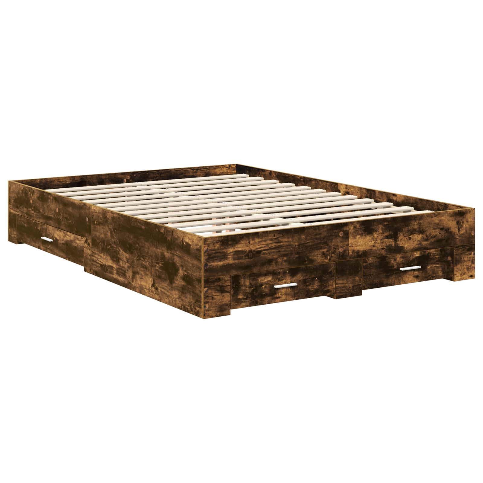 Bedframe met hoofdeinde Gerookt eiken 135 x 190 cm Bewerkt hout is nu te koop bij PeponiXL, paradijselijk wonen!