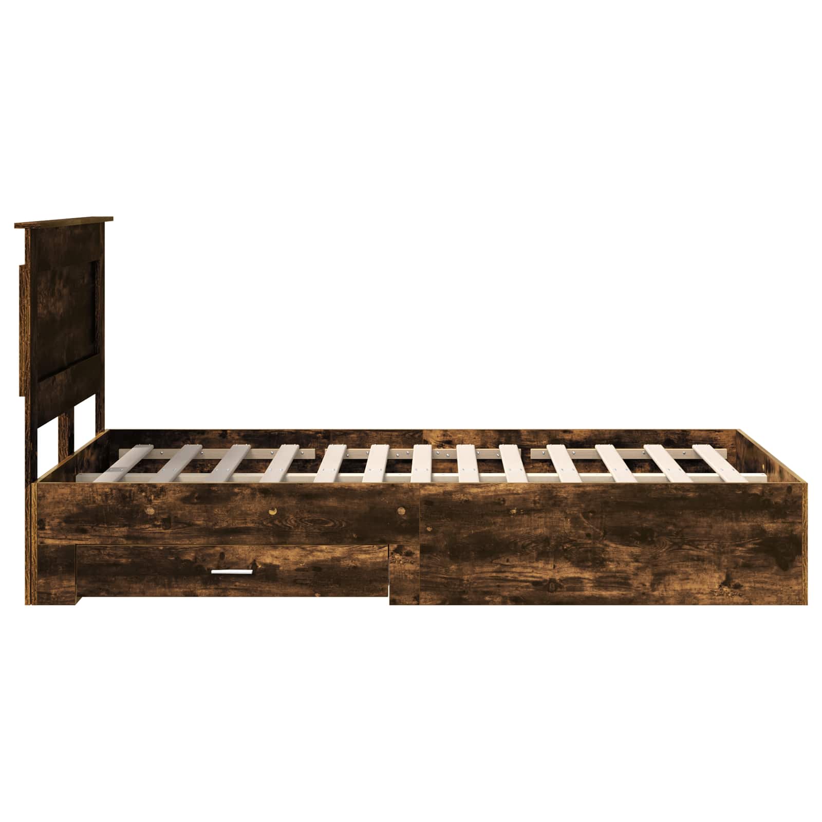 Bedframe met hoofdeinde Gerookt eiken 135 x 190 cm Bewerkt hout is nu te koop bij PeponiXL, paradijselijk wonen!