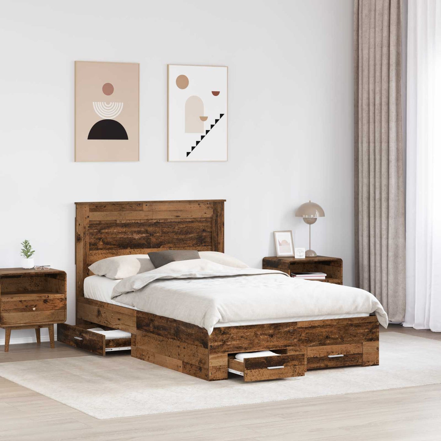 Bedframe met lade met hoofdeinde met opslag Bewerkt hout is nu te koop bij PeponiXL, paradijselijk wonen!
