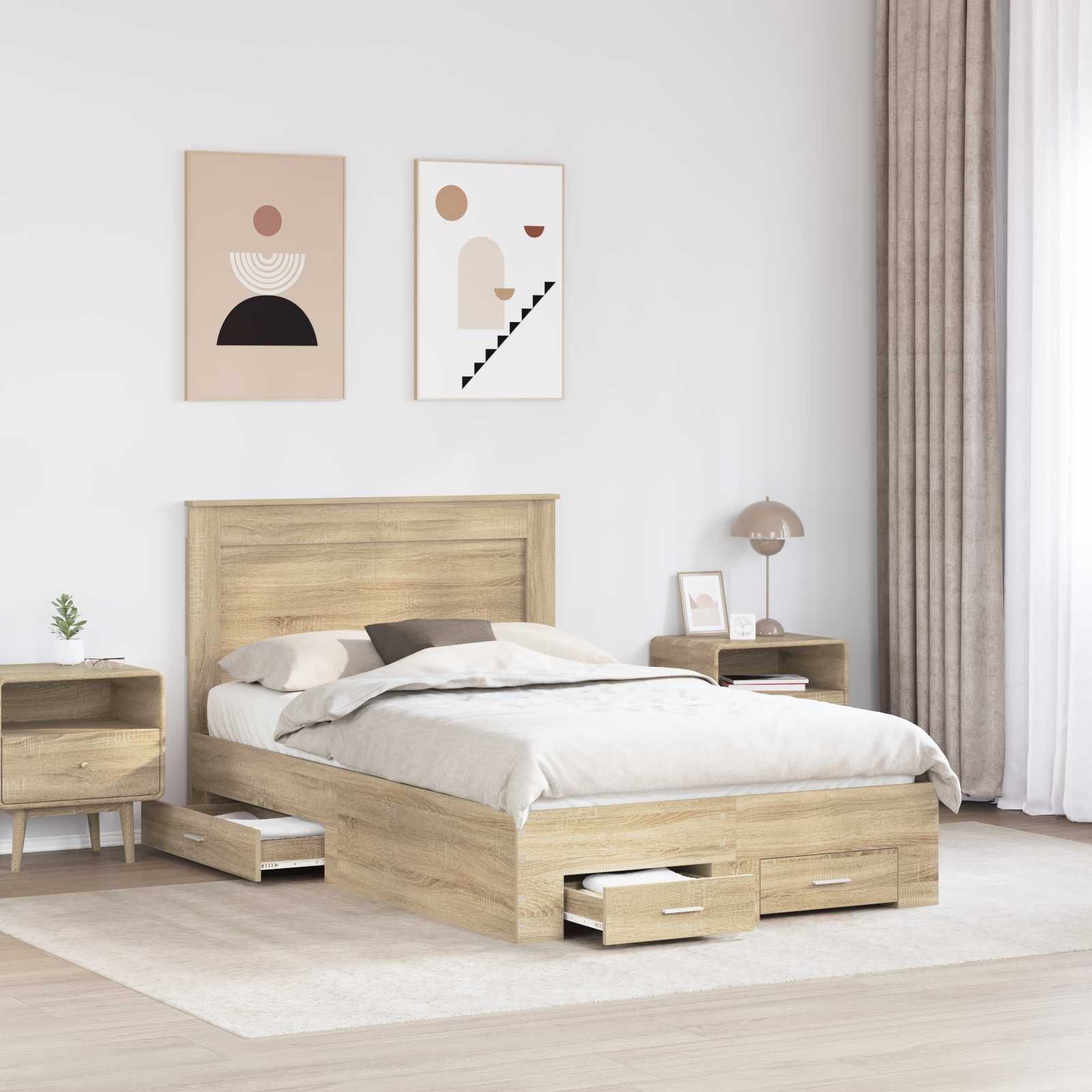 Bedframe met hoofdeinde Sonoma Eiken 120 x 200 cm Bewerkt hout is nu te koop bij PeponiXL, paradijselijk wonen!