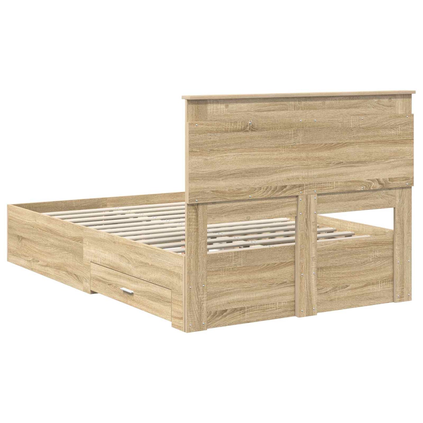Bedframe met hoofdeinde Sonoma Eiken 120 x 200 cm Bewerkt hout is nu te koop bij PeponiXL, paradijselijk wonen!