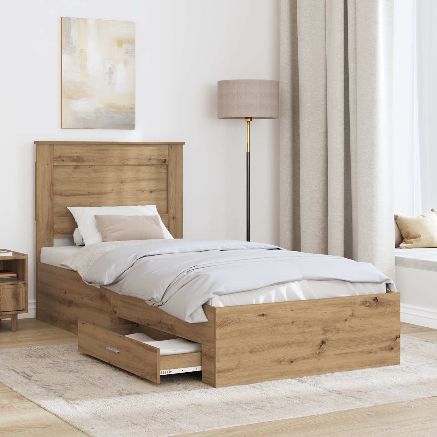 Bedframe met lade met hoofdeinde met opslag Bewerkt hout is nu te koop bij PeponiXL, paradijselijk wonen!