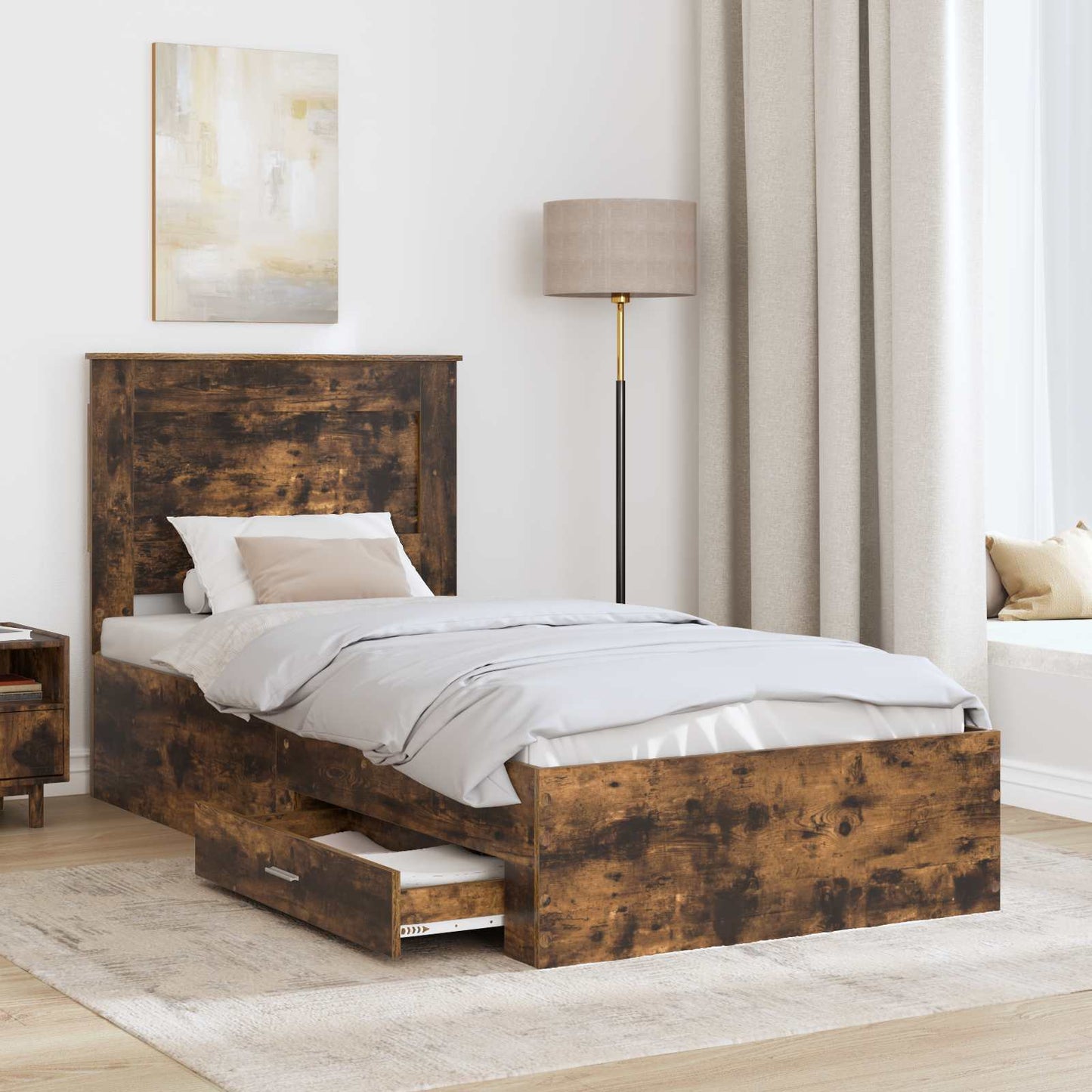 Bedframe met lade met hoofdeinde met opslag Bewerkt hout is nu te koop bij PeponiXL, paradijselijk wonen!
