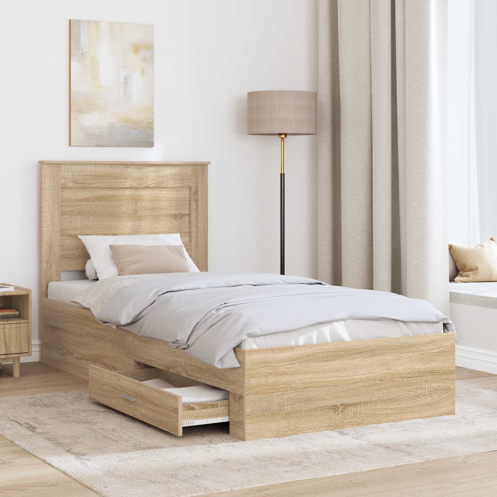 Bedframe Sonoma Eiken en Zilver 75 x 190 cm Bewerkt hout is nu te koop bij PeponiXL, paradijselijk wonen!