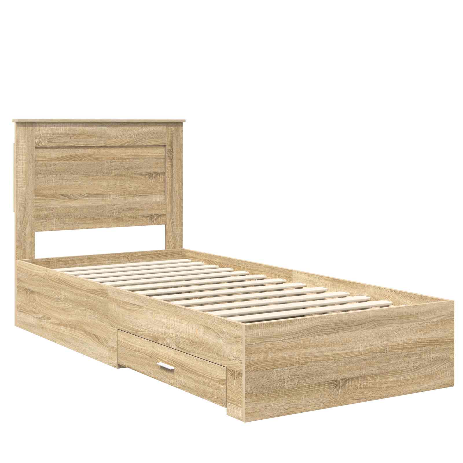 Bedframe Sonoma Eiken en Zilver 75 x 190 cm Bewerkt hout is nu te koop bij PeponiXL, paradijselijk wonen!