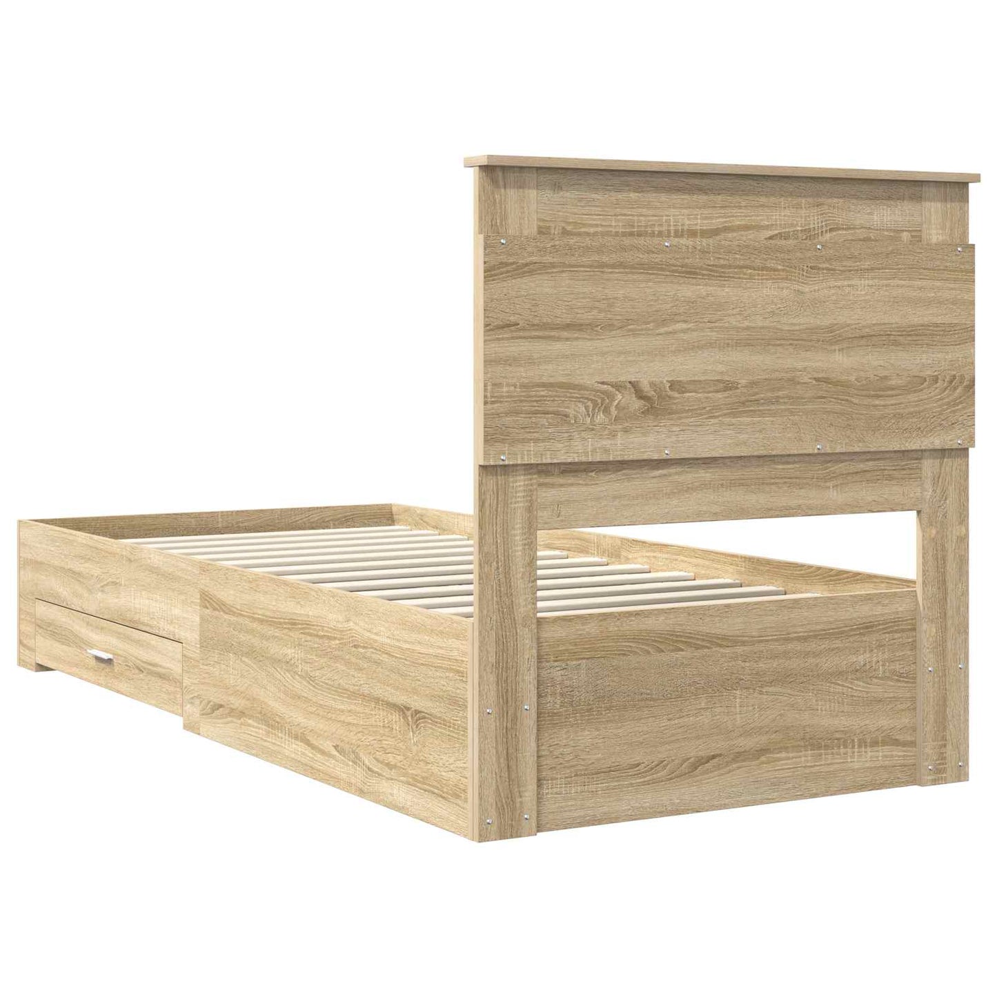 Bedframe Sonoma Eiken en Zilver 75 x 190 cm Bewerkt hout is nu te koop bij PeponiXL, paradijselijk wonen!