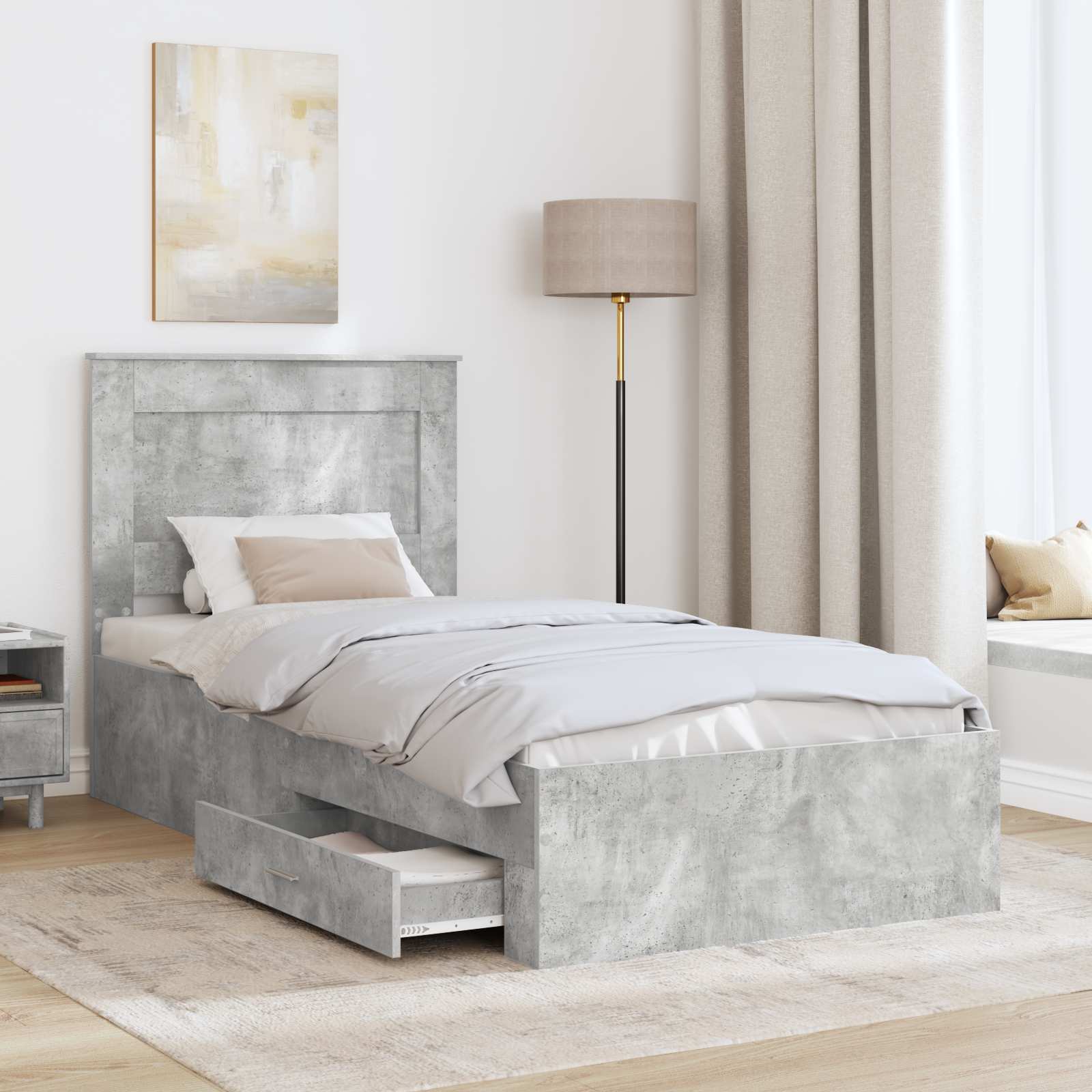 Bedframe Beton Grijs en Zilver 75 x 190 cm Bewerkt hout is nu te koop bij PeponiXL, paradijselijk wonen!