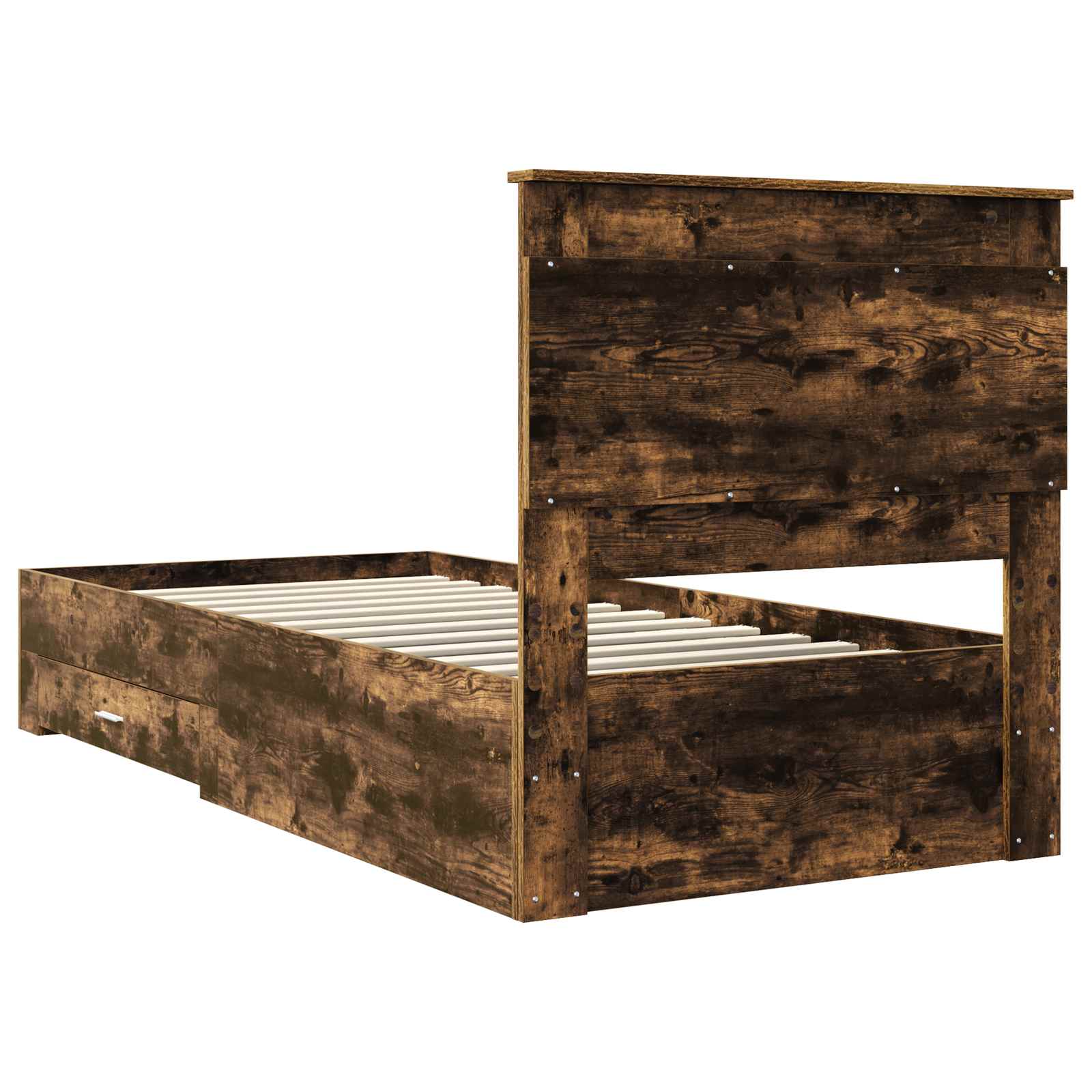 Bedframe Gerookt Eiken en Zilver 75 x 190 cm Bewerkt hout is nu te koop bij PeponiXL, paradijselijk wonen!