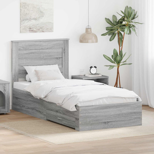 Bedframe Grijs Sonoma en Zilver 75 x 190 cm Bewerkt hout is nu te koop bij PeponiXL, paradijselijk wonen!