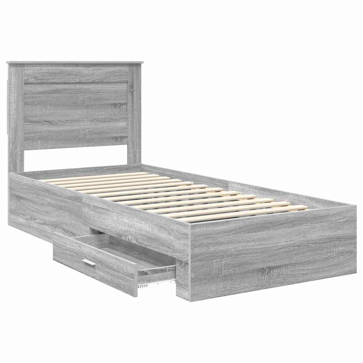 Bedframe Grijs Sonoma en Zilver 75 x 190 cm Bewerkt hout is nu te koop bij PeponiXL, paradijselijk wonen!