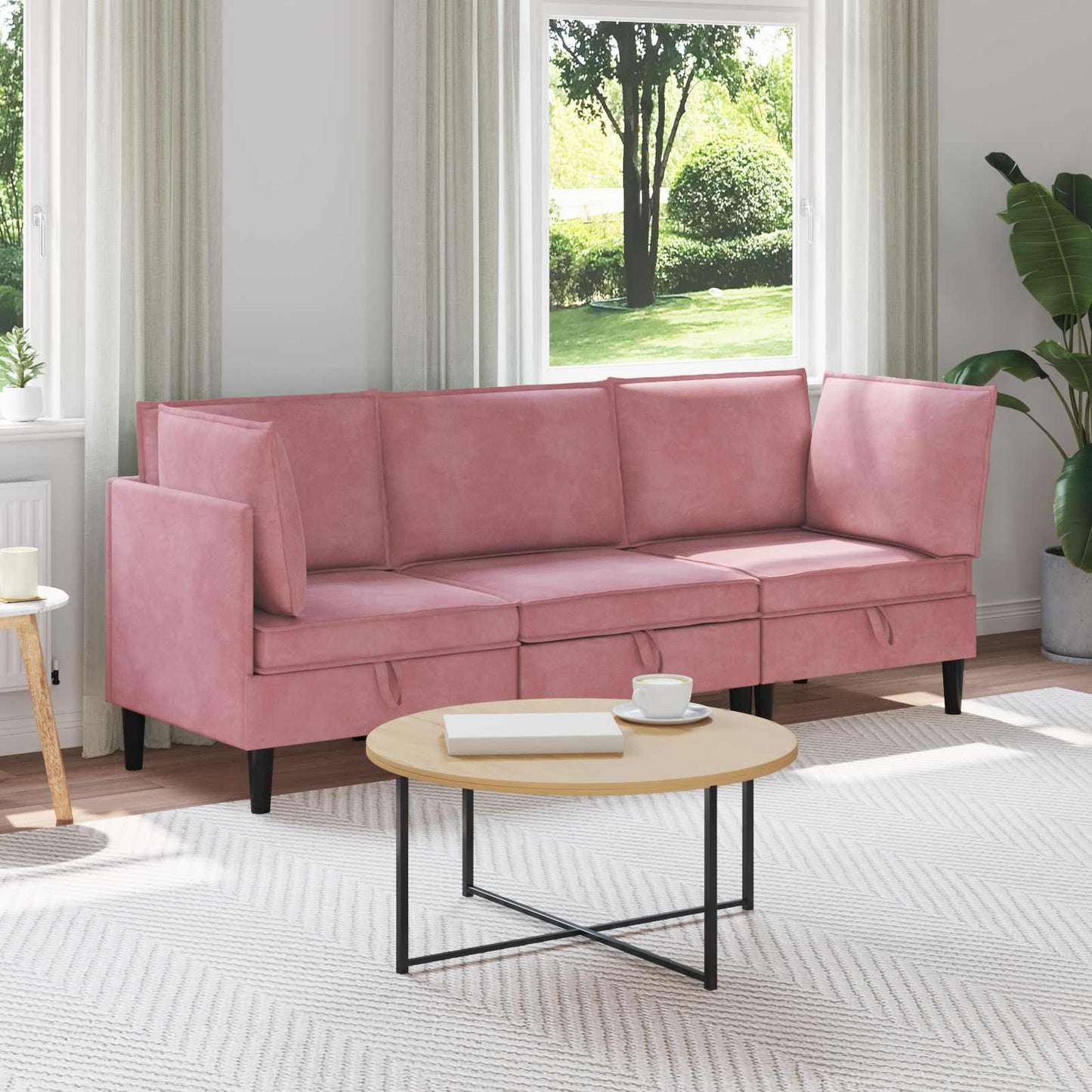 Woonkamer Meubelset met kussen met opslag 3 pcs Roze Fluweel is nu te koop bij PeponiXL, paradijselijk wonen!