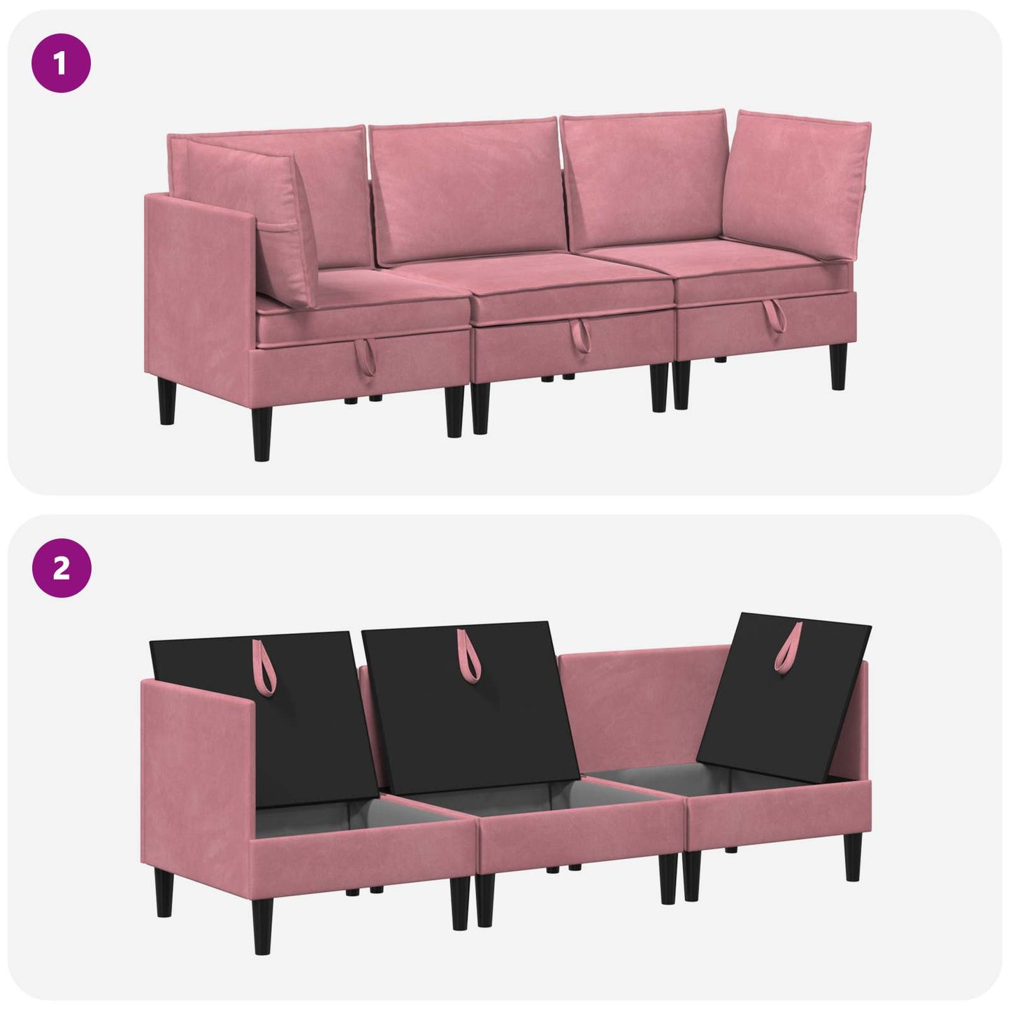 Woonkamer Meubelset met kussen met opslag 3 pcs Roze Fluweel is nu te koop bij PeponiXL, paradijselijk wonen!