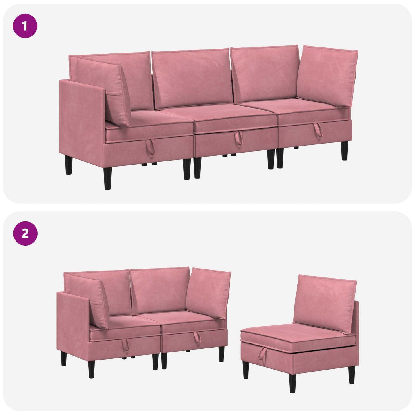 Woonkamer Meubelset met kussen met opslag 3 pcs Roze Fluweel is nu te koop bij PeponiXL, paradijselijk wonen!