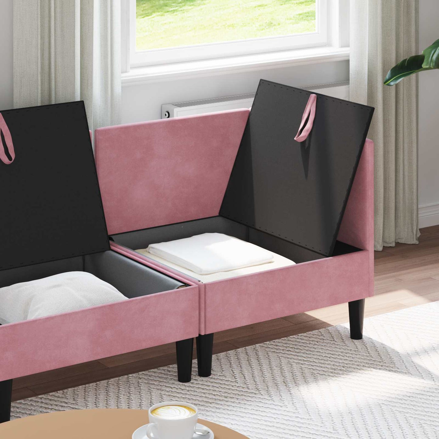 Woonkamer Meubelset met kussen met opslag 4 pcs Roze Fluweel is nu te koop bij PeponiXL, paradijselijk wonen!