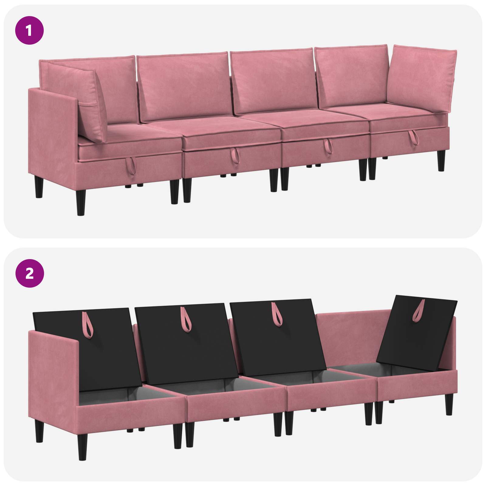 Woonkamer Meubelset met kussen met opslag 4 pcs Roze Fluweel is nu te koop bij PeponiXL, paradijselijk wonen!