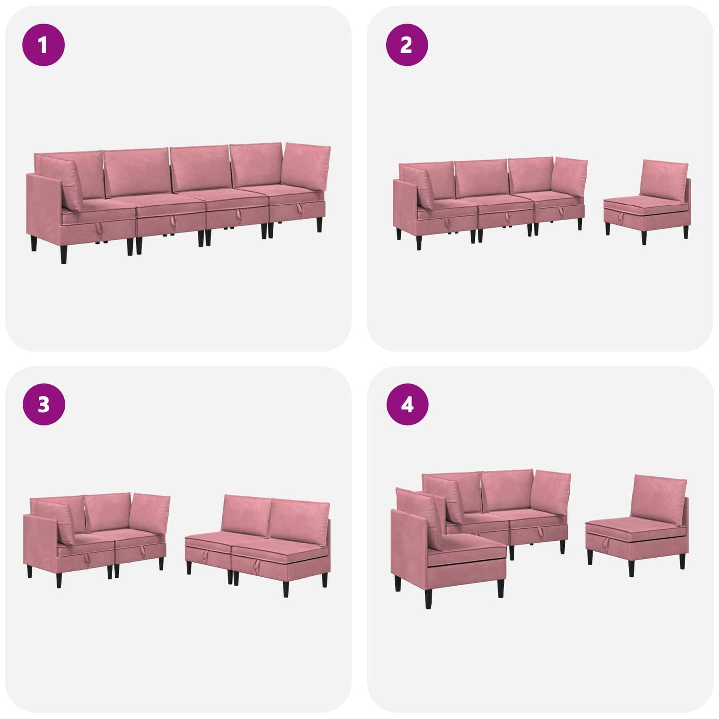 Woonkamer Meubelset met kussen met opslag 4 pcs Roze Fluweel is nu te koop bij PeponiXL, paradijselijk wonen!