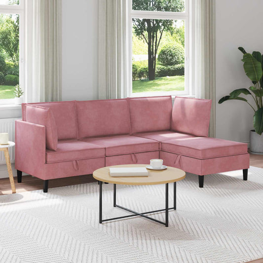 Woonkamer Meubelset met kussen met opslag 4 pcs Roze Fluweel is nu te koop bij PeponiXL, paradijselijk wonen!