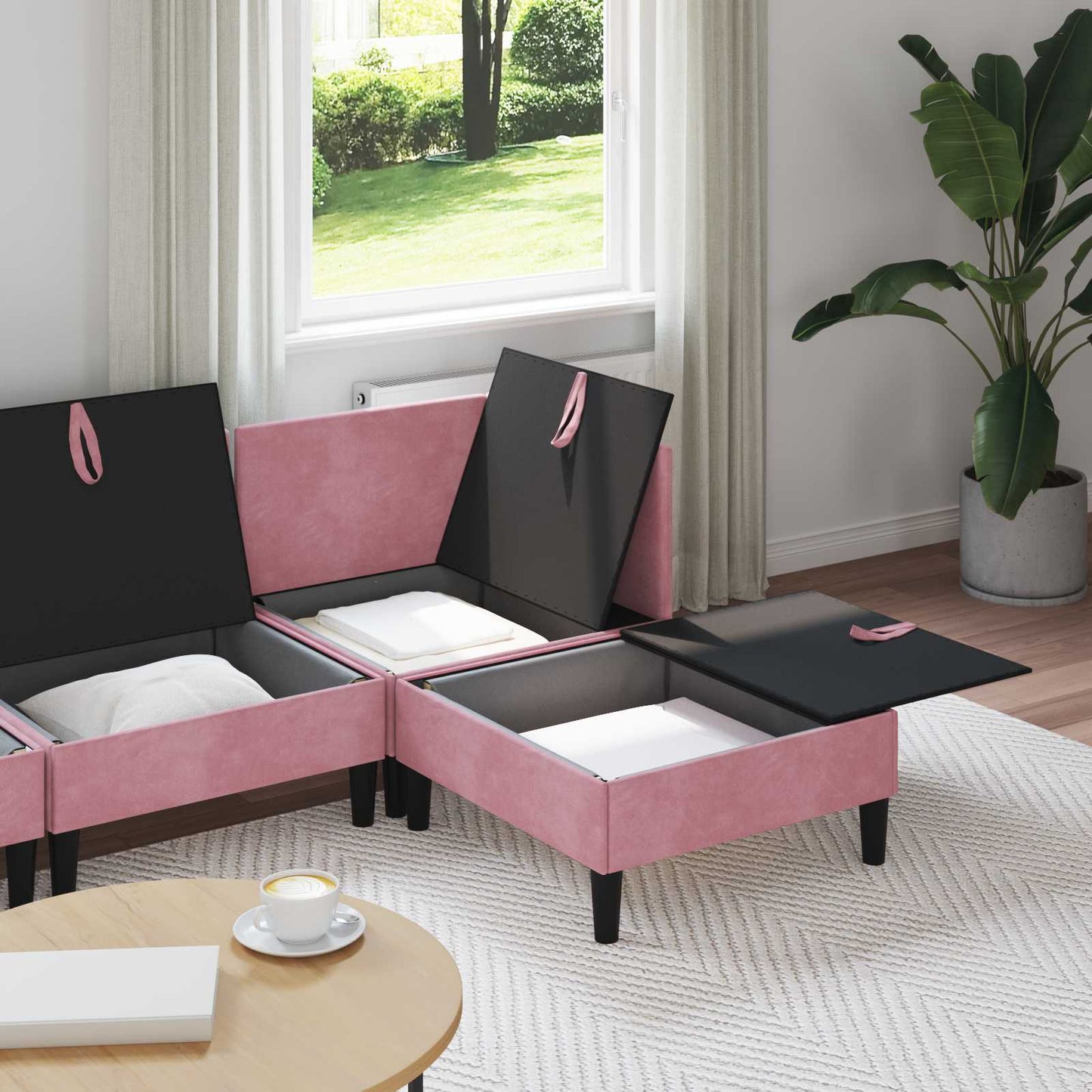Woonkamer Meubelset met kussen met opslag 4 pcs Roze Fluweel is nu te koop bij PeponiXL, paradijselijk wonen!
