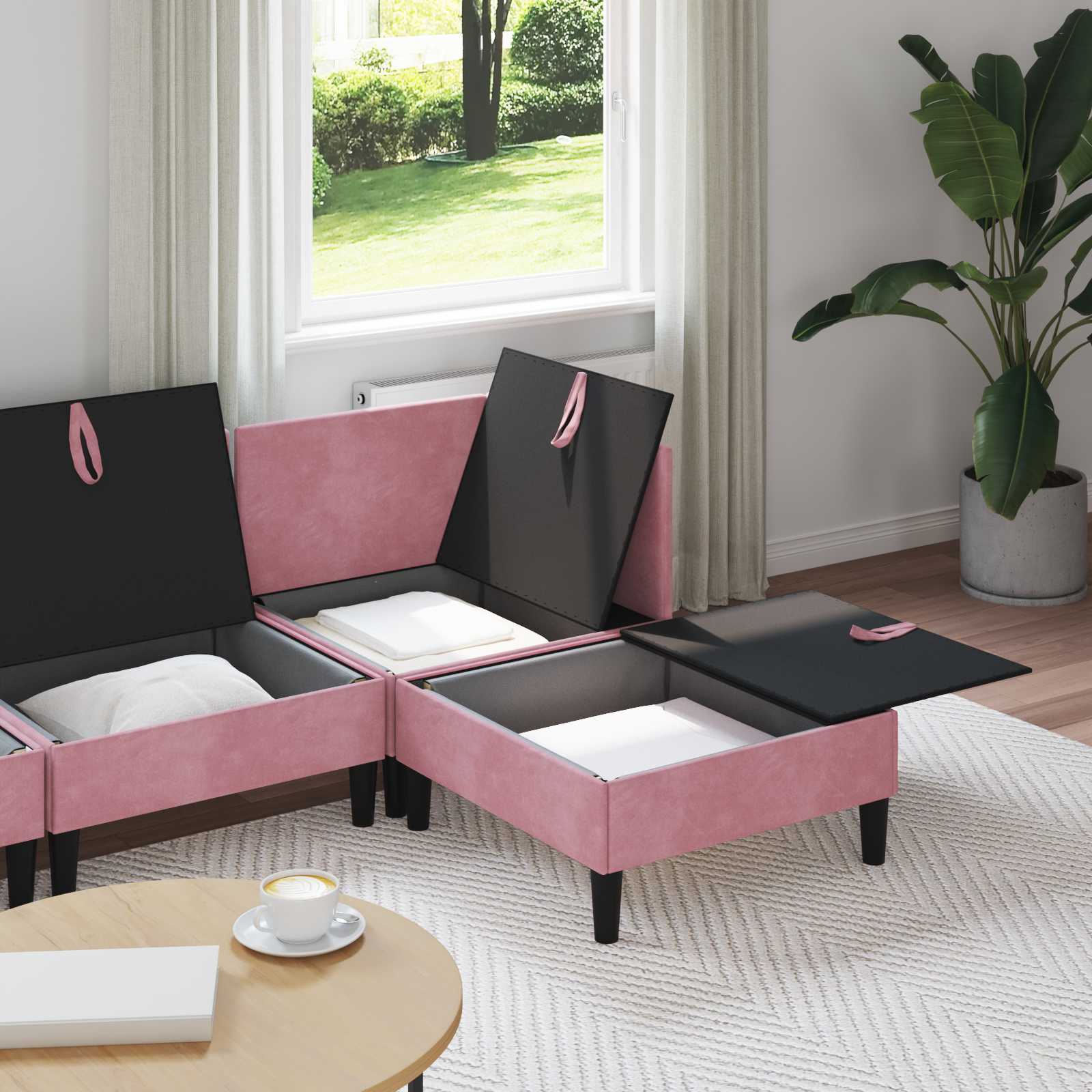 Woonkamer Meubelset met kussen met opslag 4 pcs Roze Fluweel is nu te koop bij PeponiXL, paradijselijk wonen!