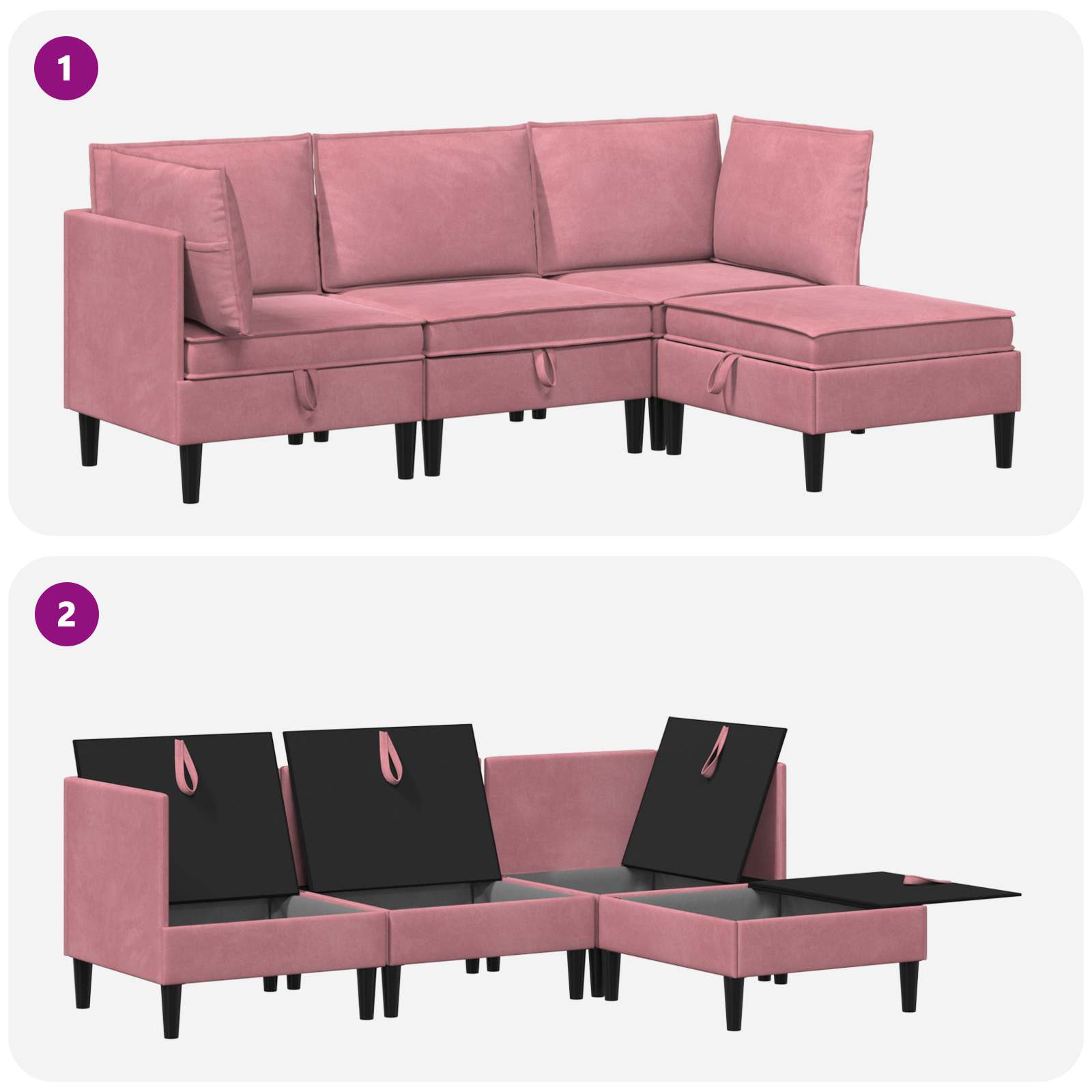 Woonkamer Meubelset met kussen met opslag 4 pcs Roze Fluweel is nu te koop bij PeponiXL, paradijselijk wonen!