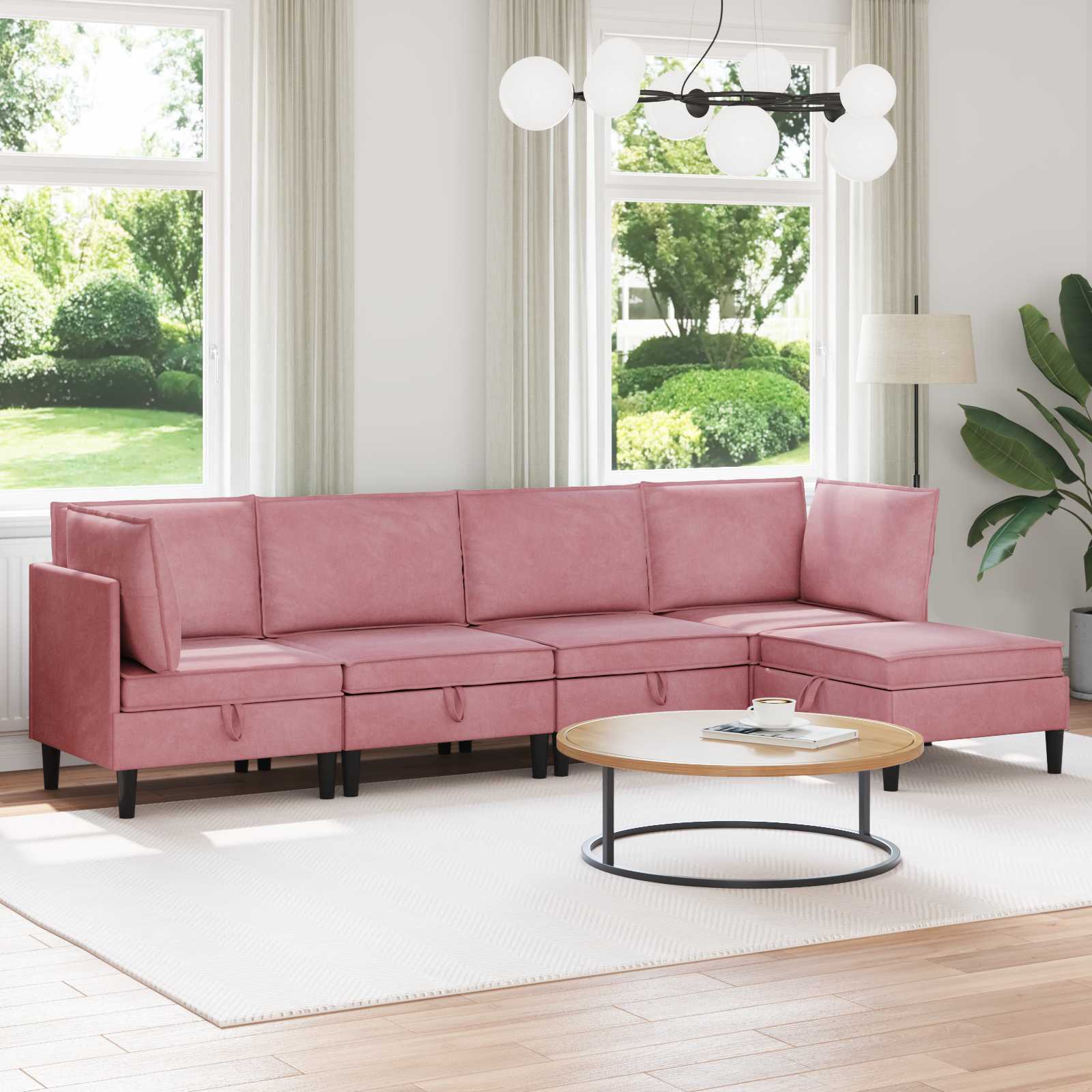 Woonkamer Meubelset met kussen met opslag 5 pcs Roze Fluweel is nu te koop bij PeponiXL, paradijselijk wonen!