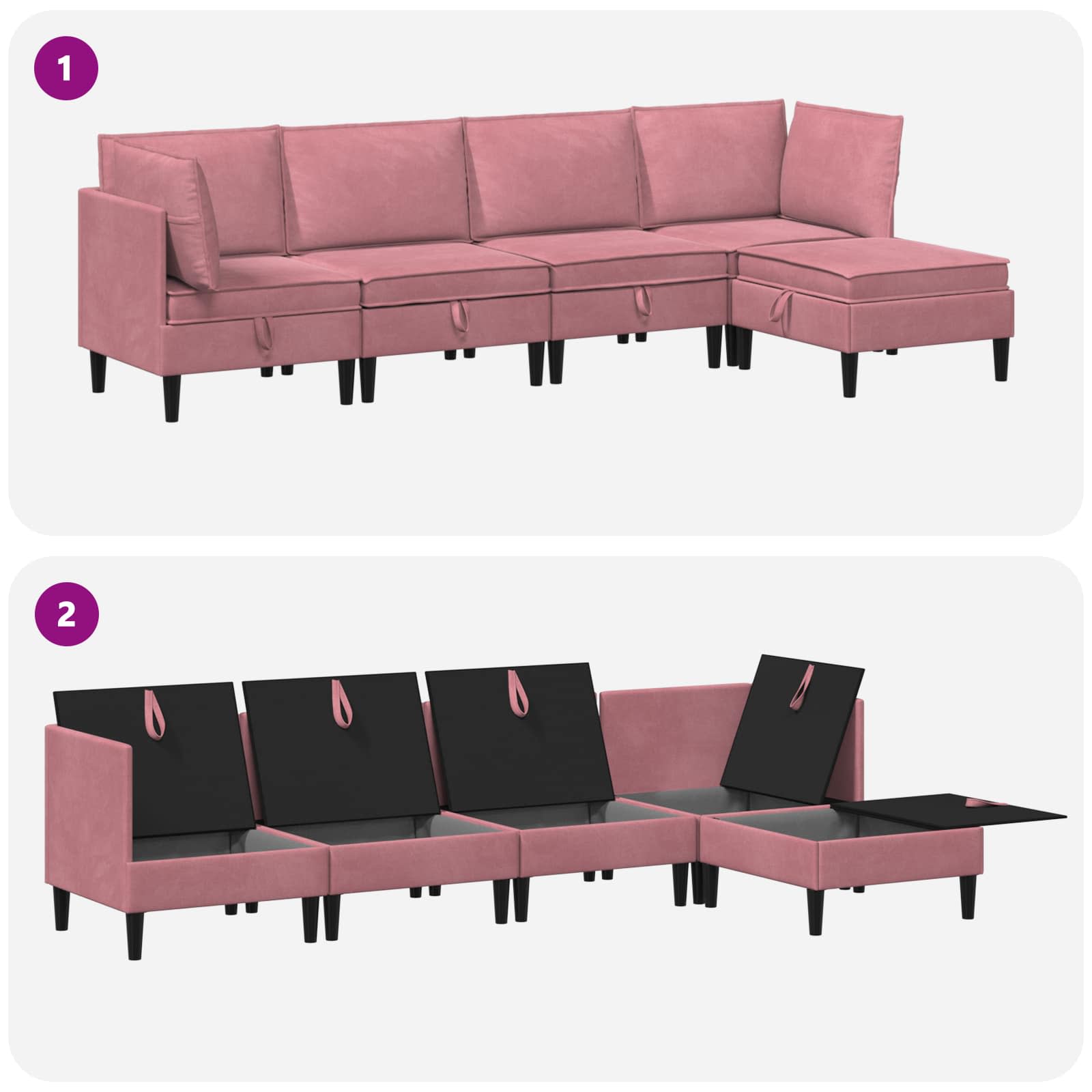 Woonkamer Meubelset met kussen met opslag 5 pcs Roze Fluweel is nu te koop bij PeponiXL, paradijselijk wonen!